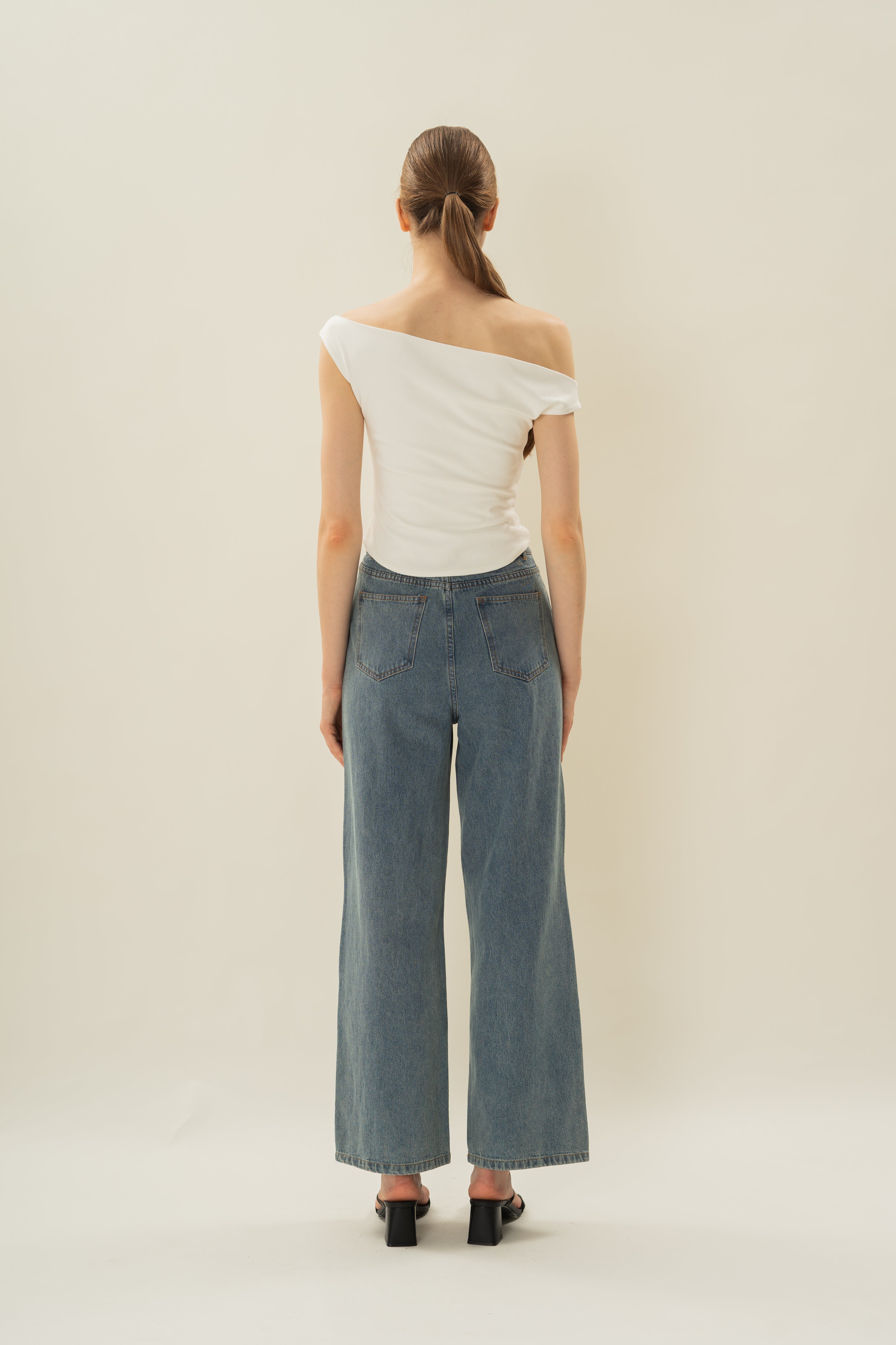 Off Shoulder Ruched Waist Top in White
