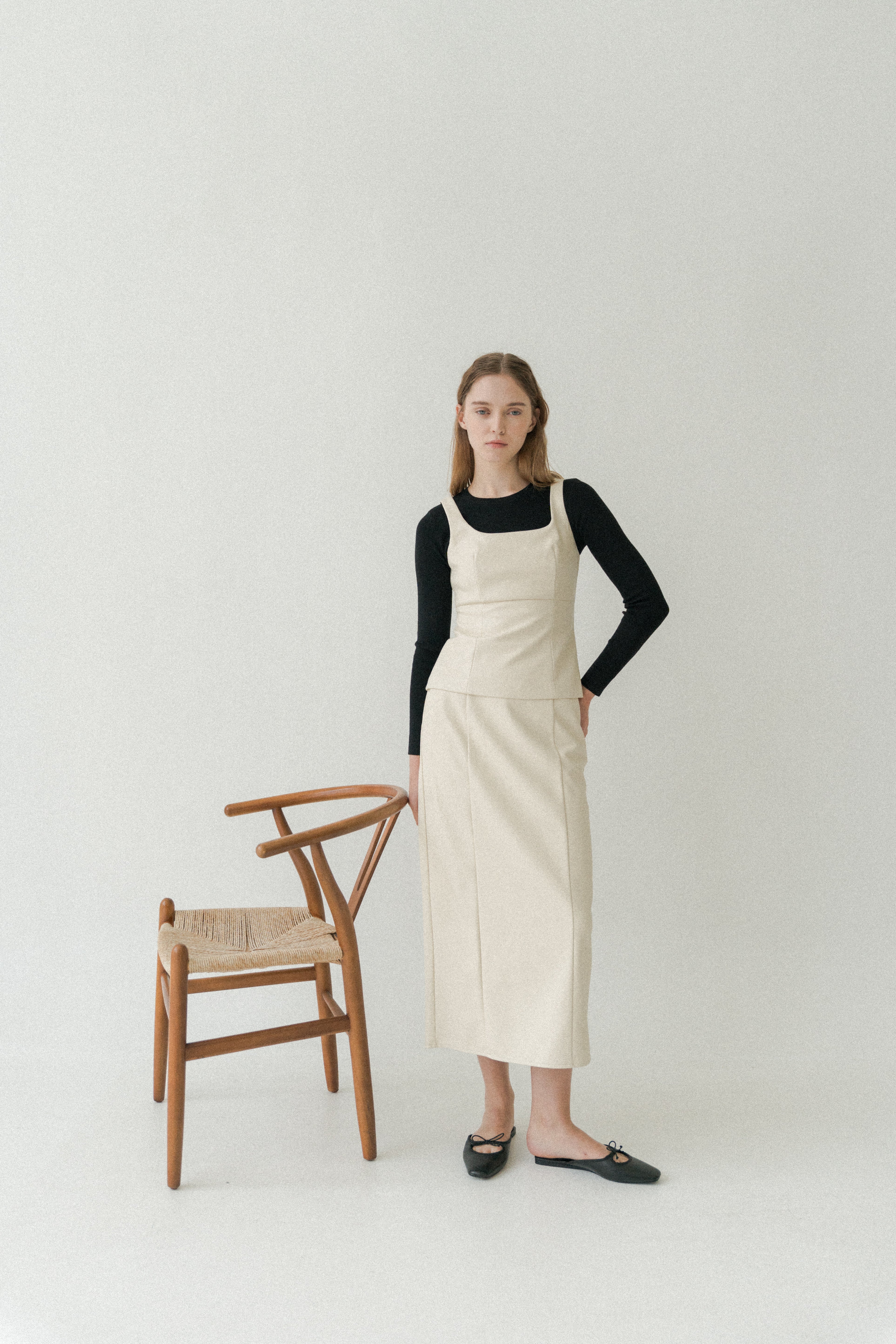 Faux Leather Straight Skirt in Ivory