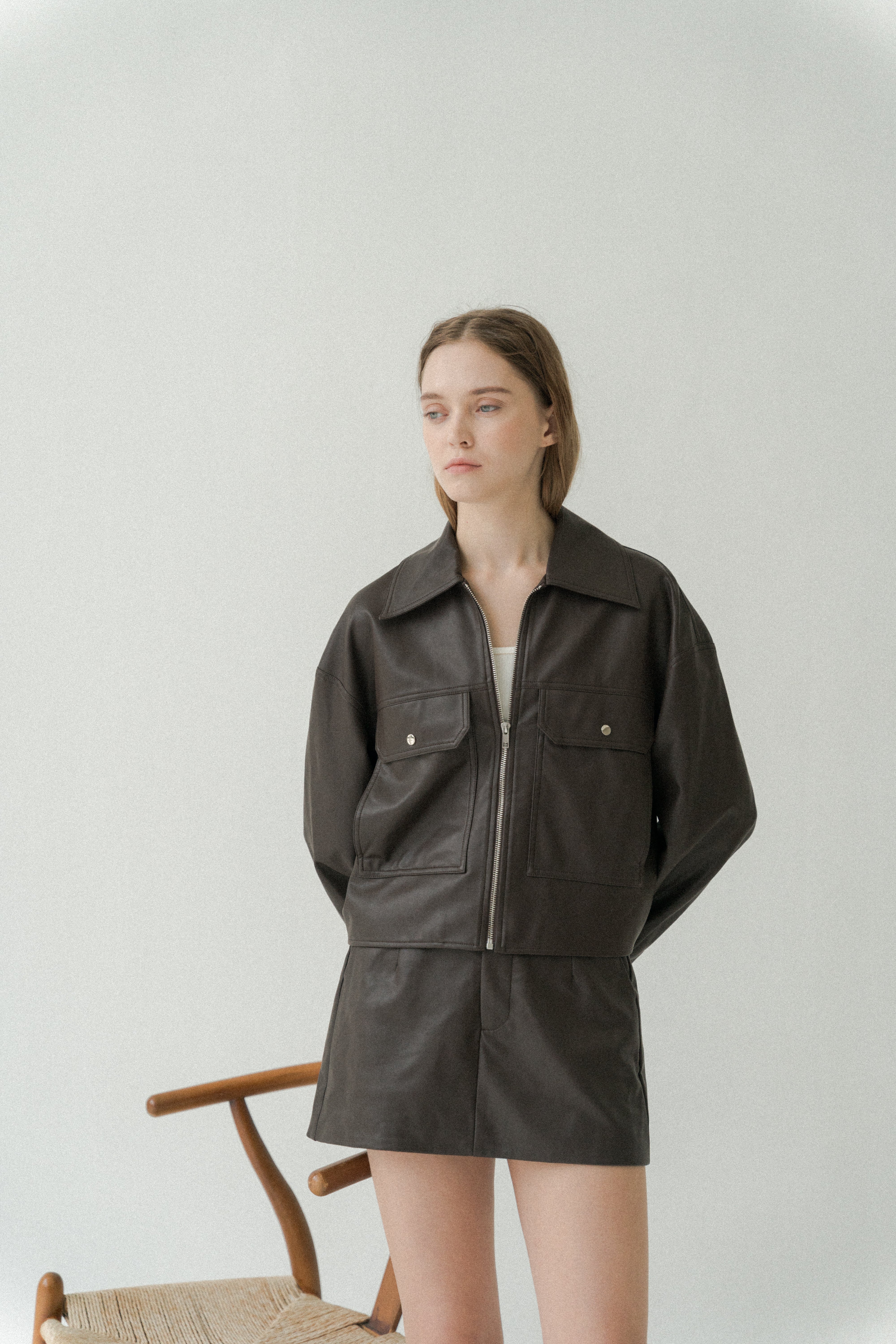 Faux Leather Skort in Umber