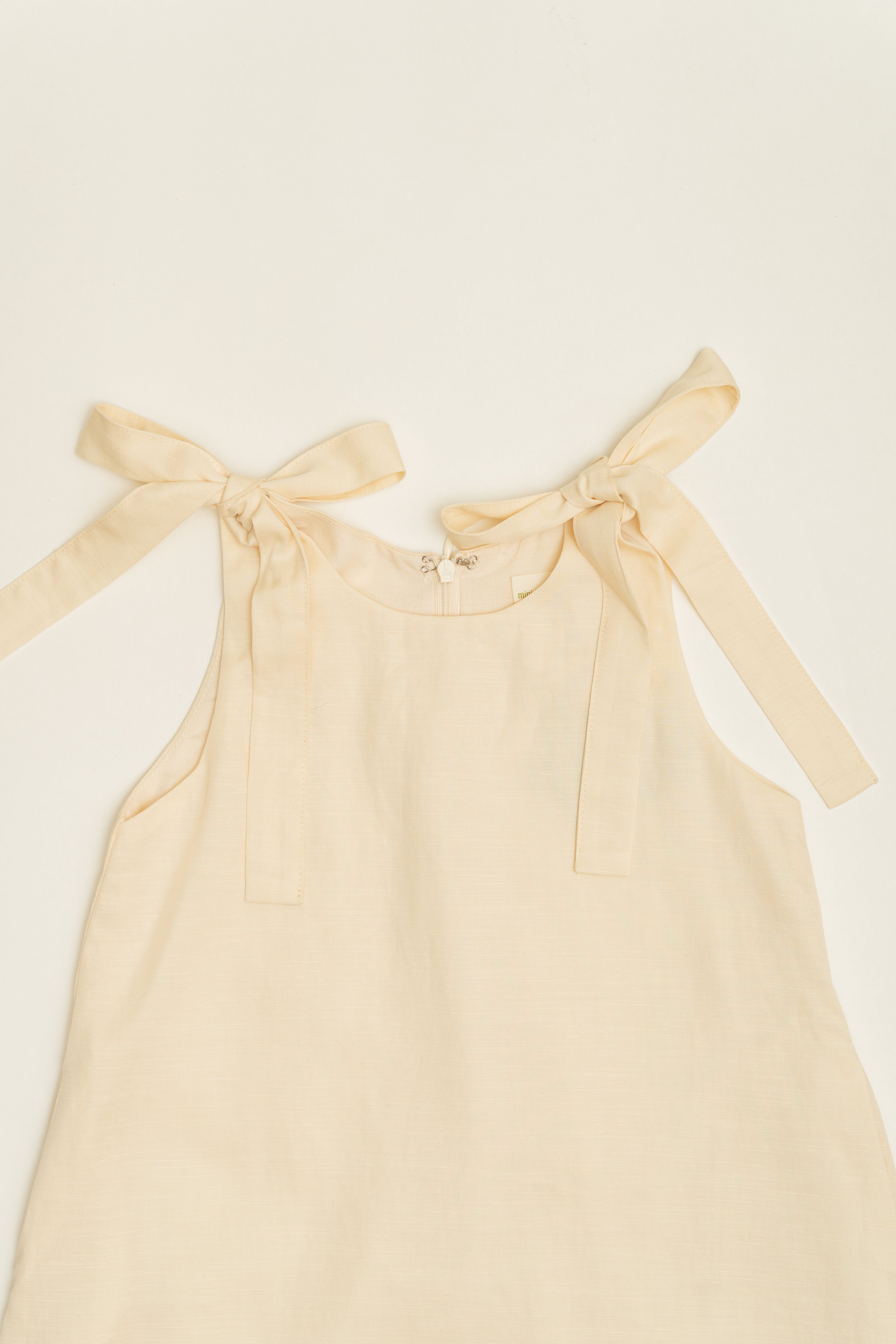 Mini Ribbon Tie A-Line Dress in Natural