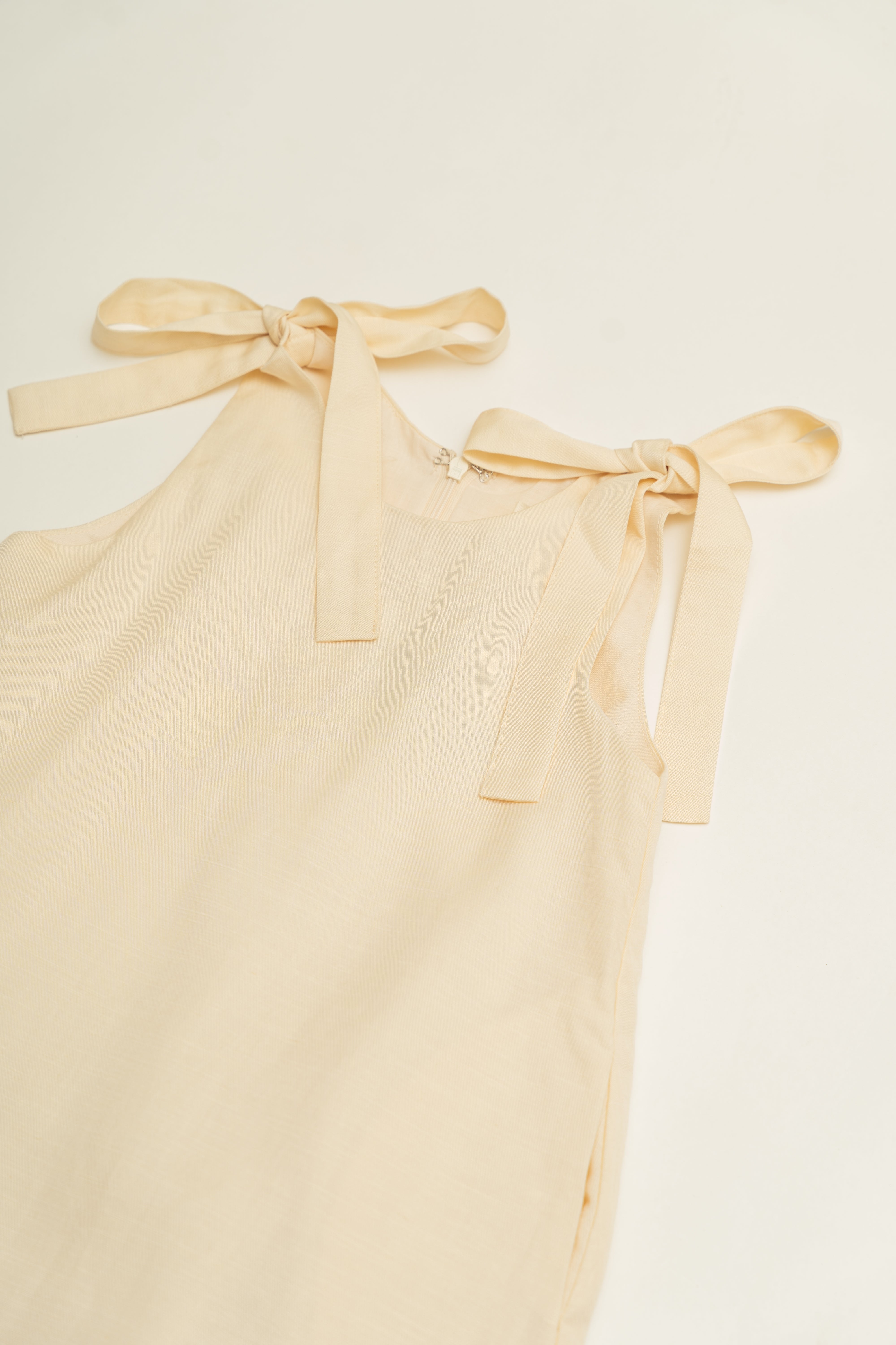 Mini Ribbon Tie A-Line Dress in Natural