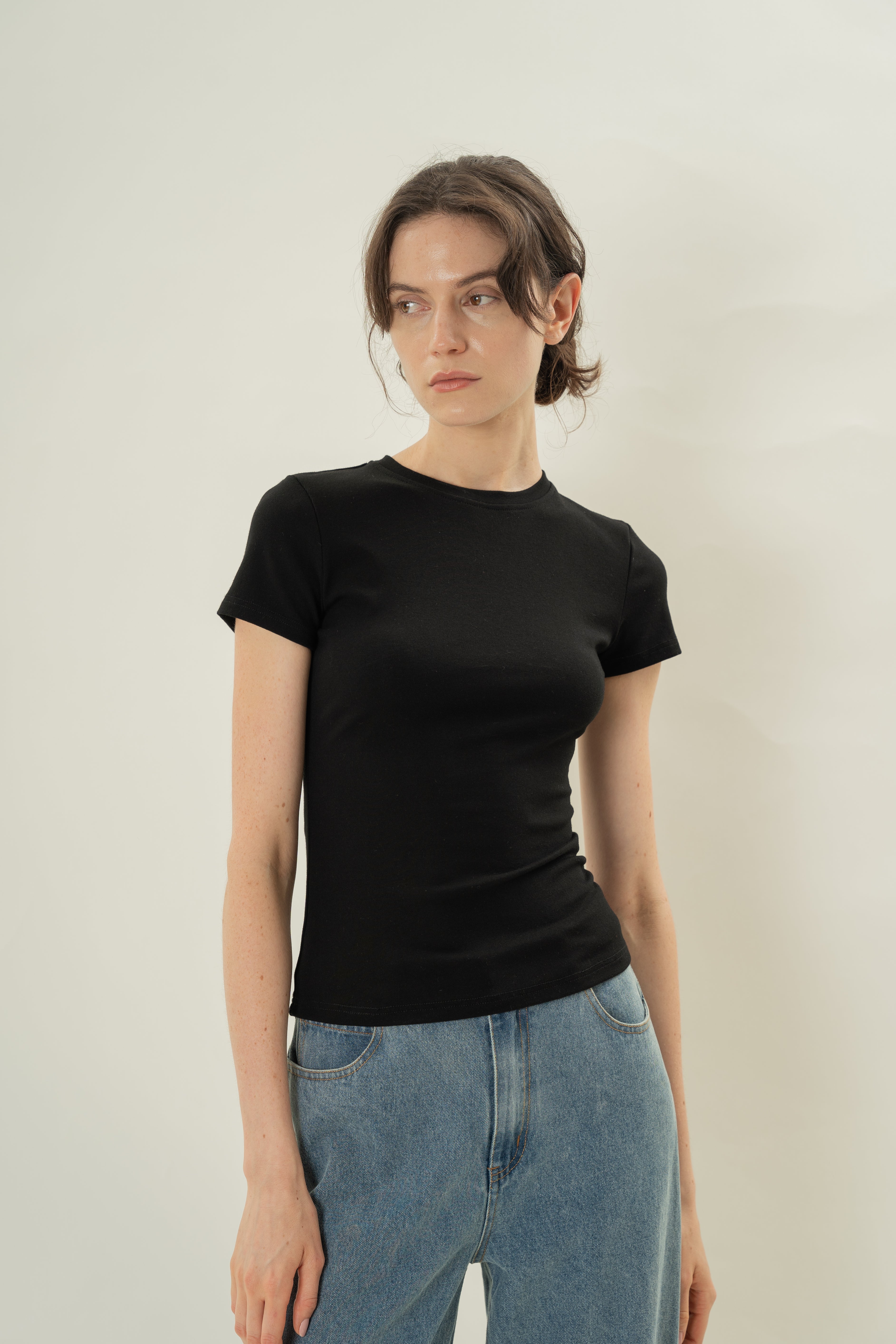 Stretch Cotton Tee in Black