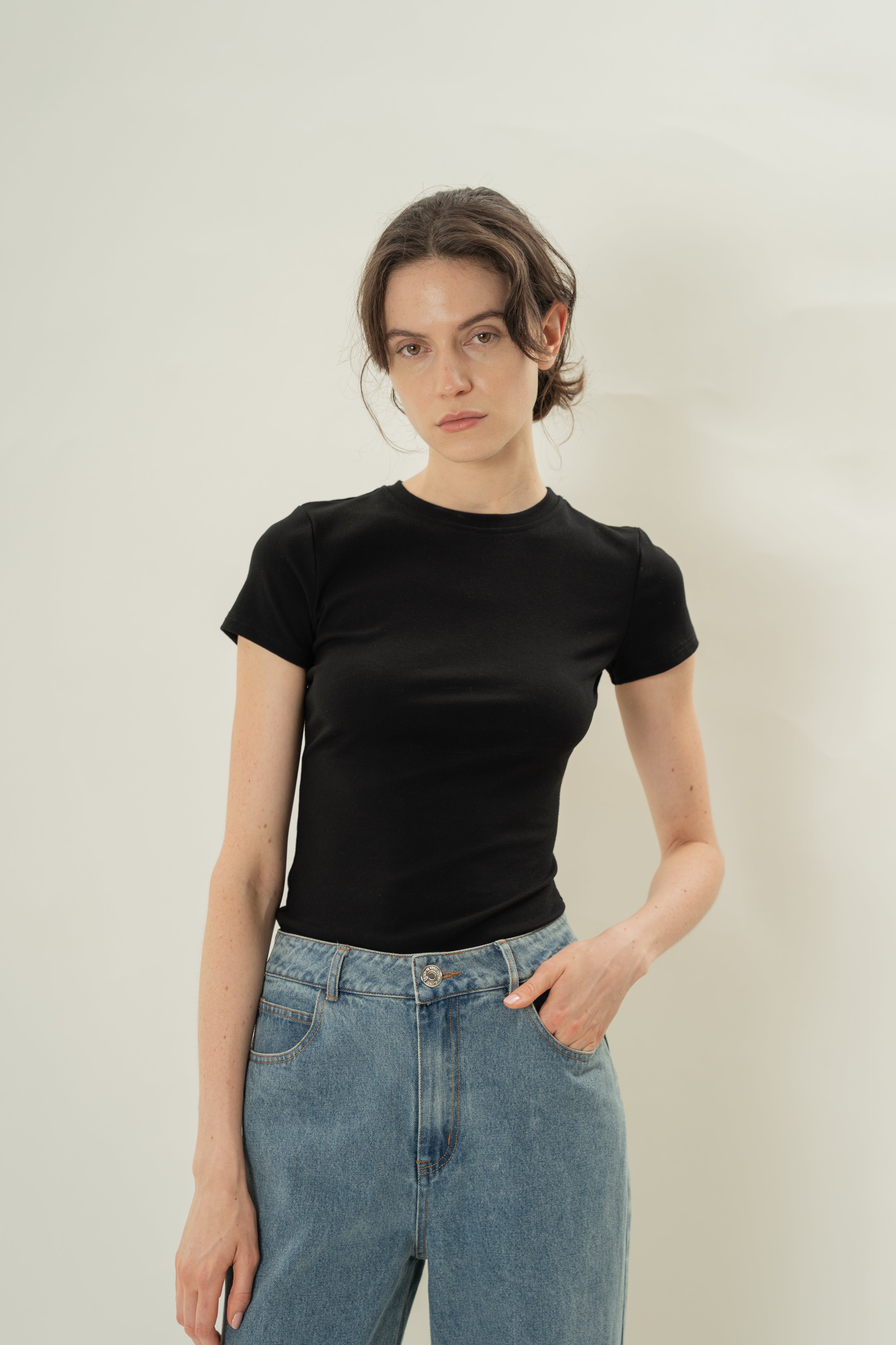 Stretch Cotton Tee in Black