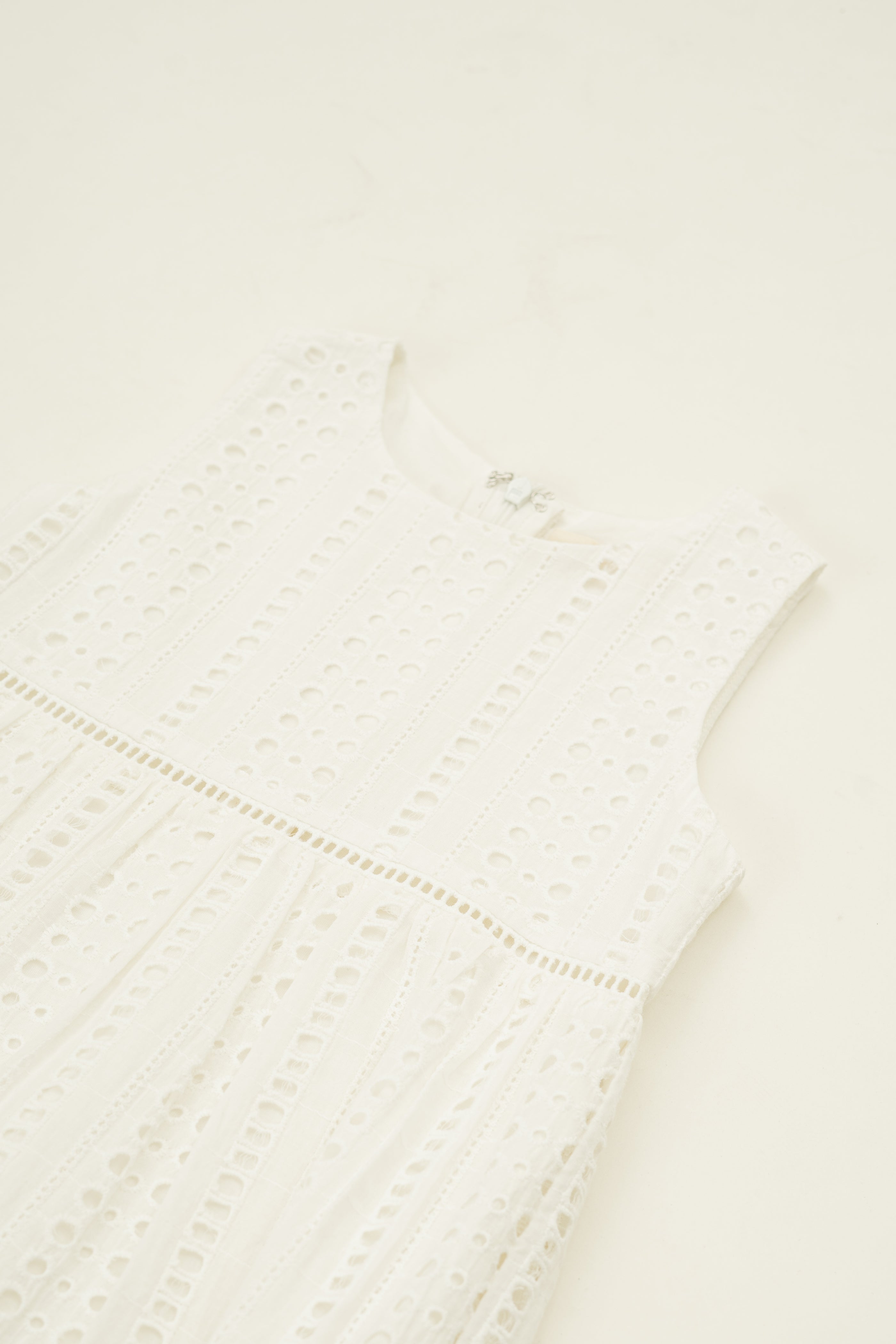 Mini Broderie Anglaise Gathered Waist Dress in White