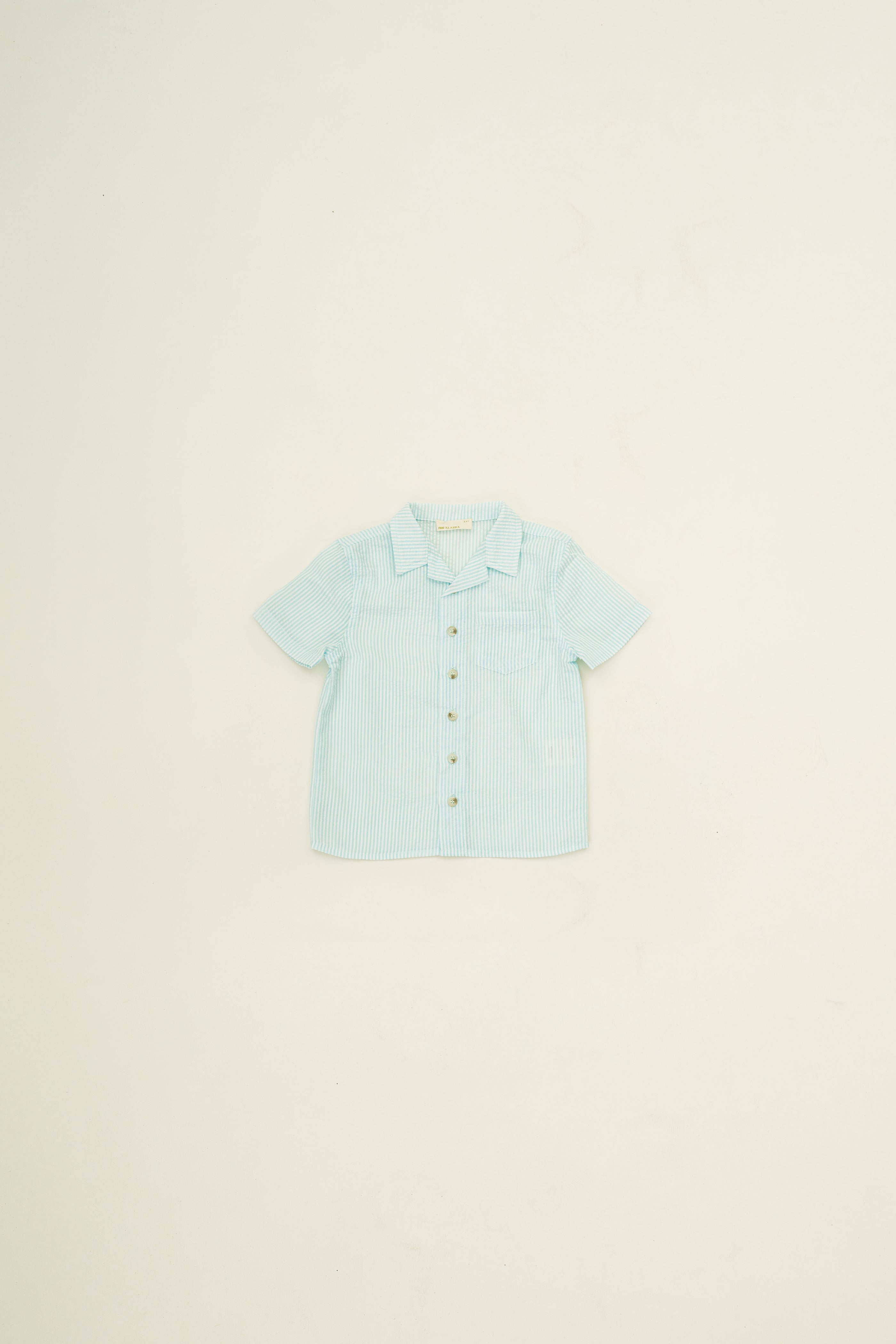 Mini Short Sleeve Pocket Shirt in Seersucker Marine Stripes