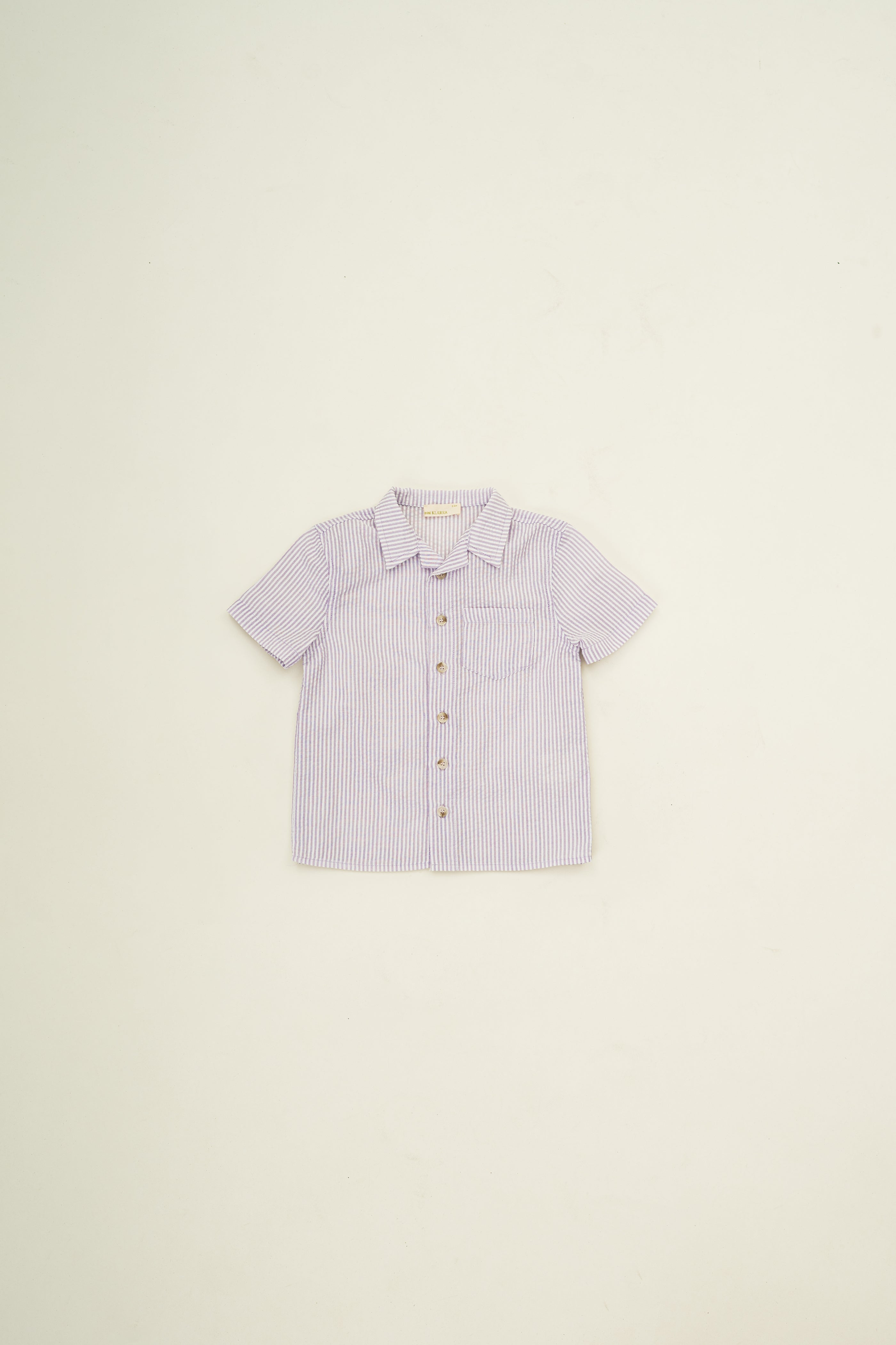 Mini Short Sleeve Pocket Shirt in Seersucker Orchid Stripes