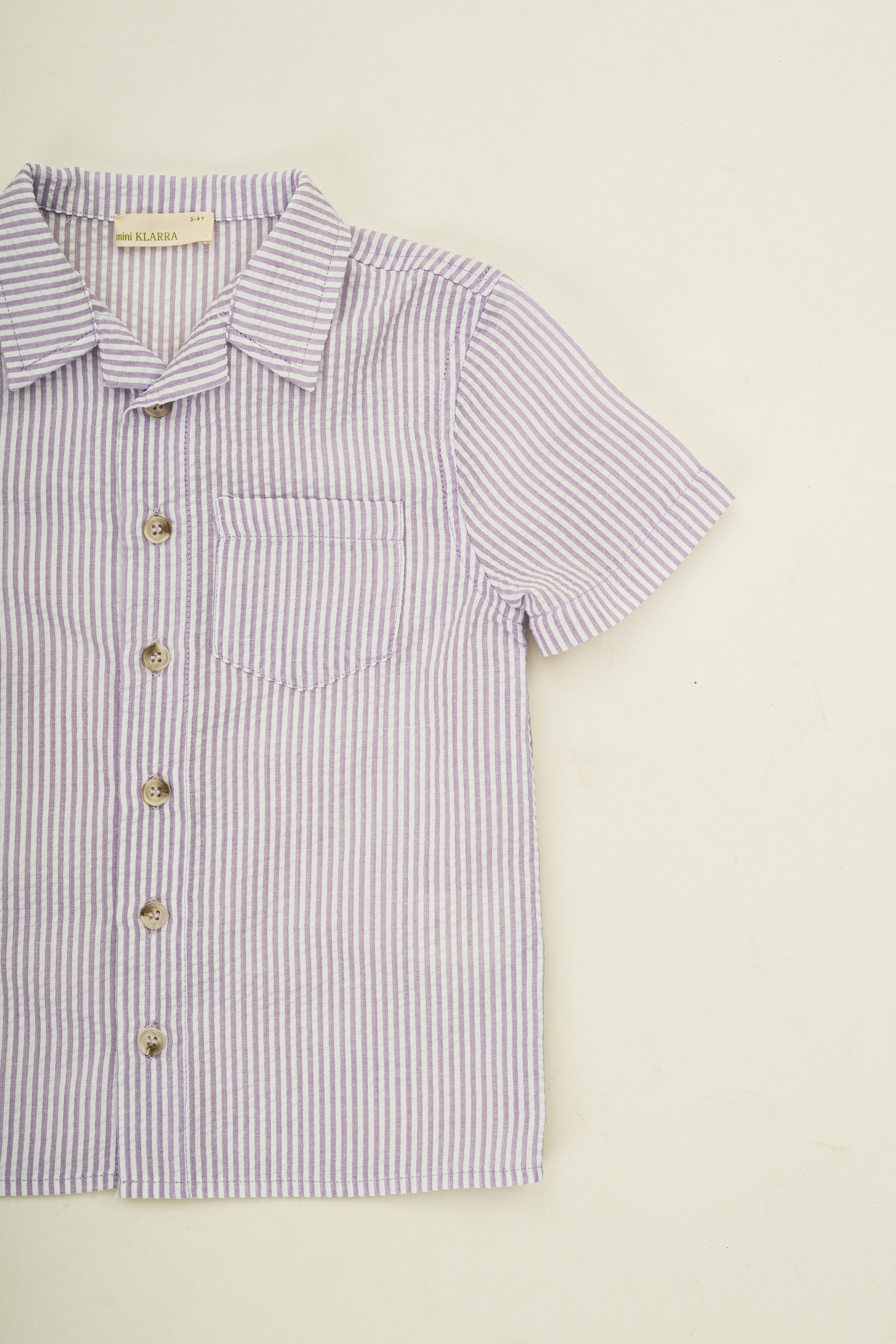 Mini Short Sleeve Pocket Shirt in Seersucker Orchid Stripes