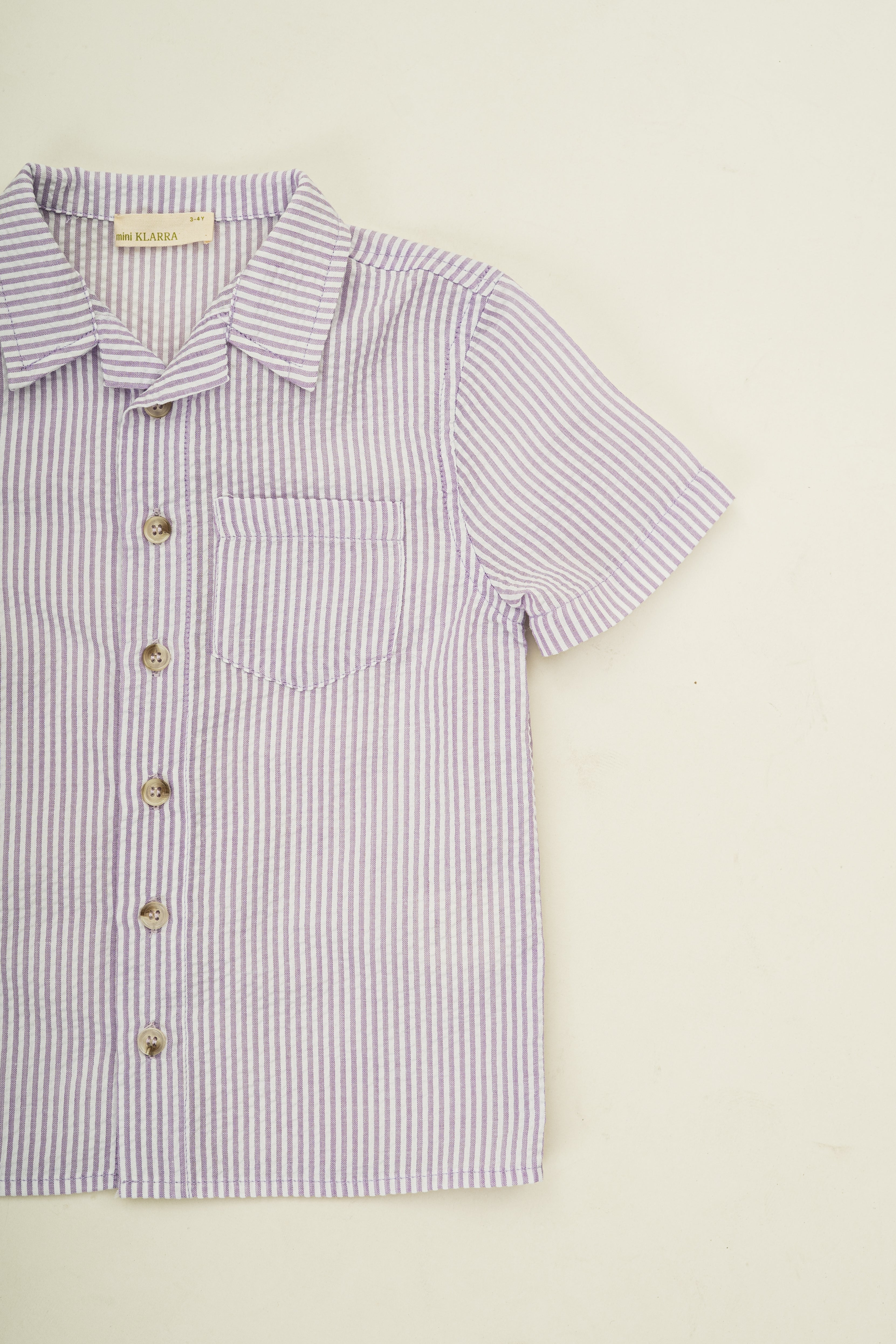 Mini Short Sleeve Pocket Shirt in Seersucker Orchid Stripes