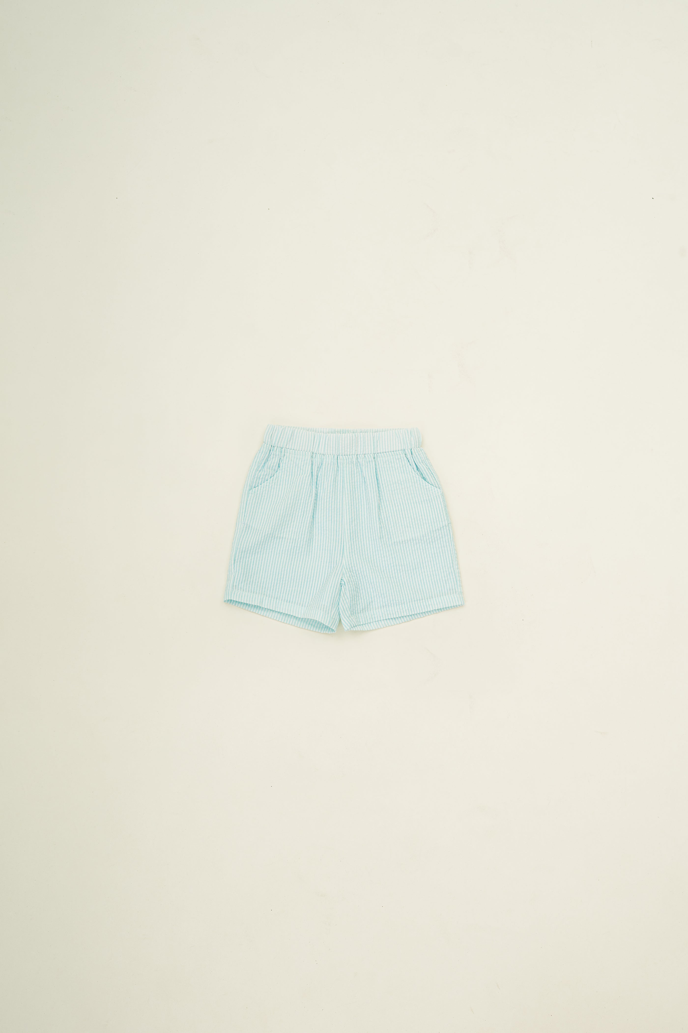 Mini Straight Cut Shorts in Seersucker Marine Stripes