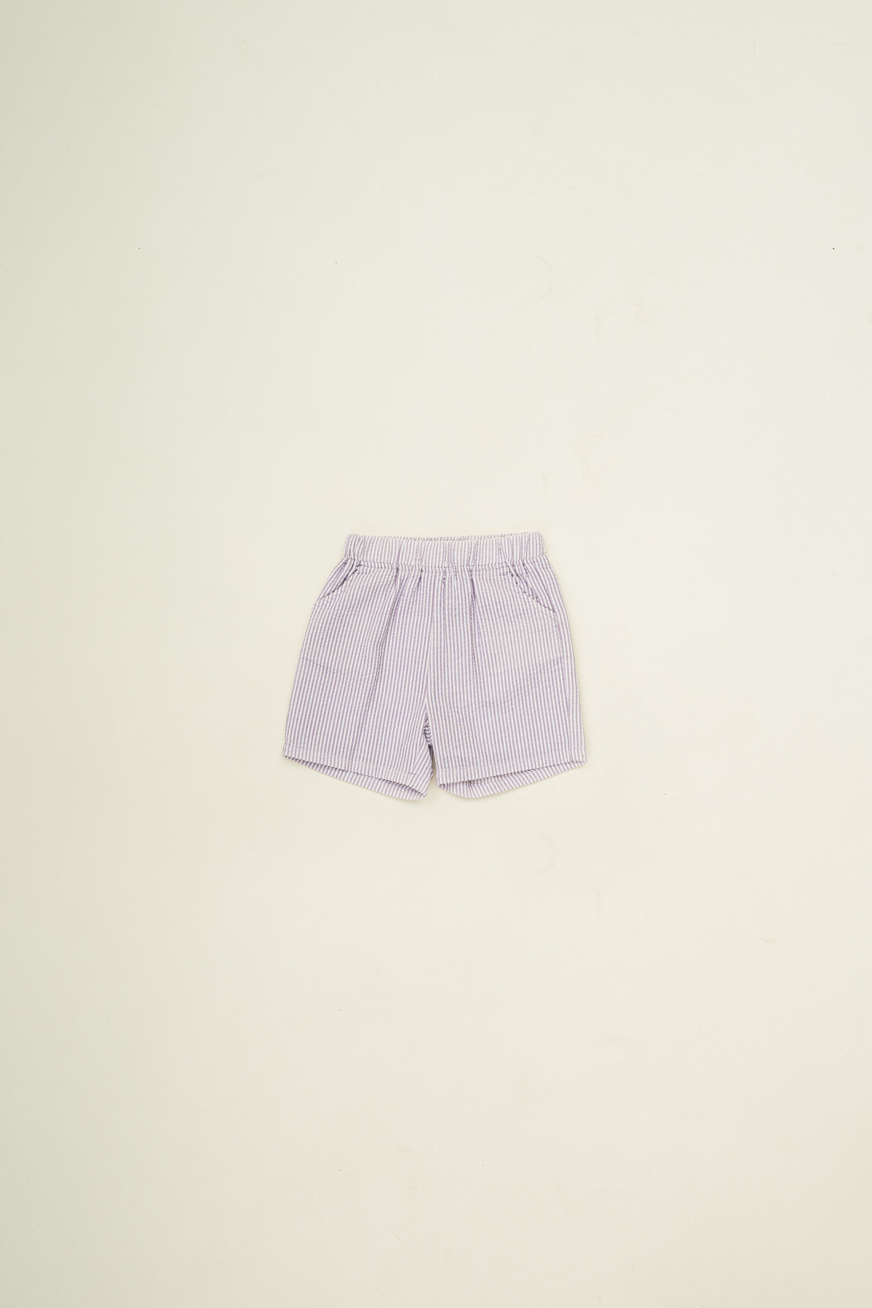 Mini Straight Cut Shorts in Seersucker Orchid Stripes