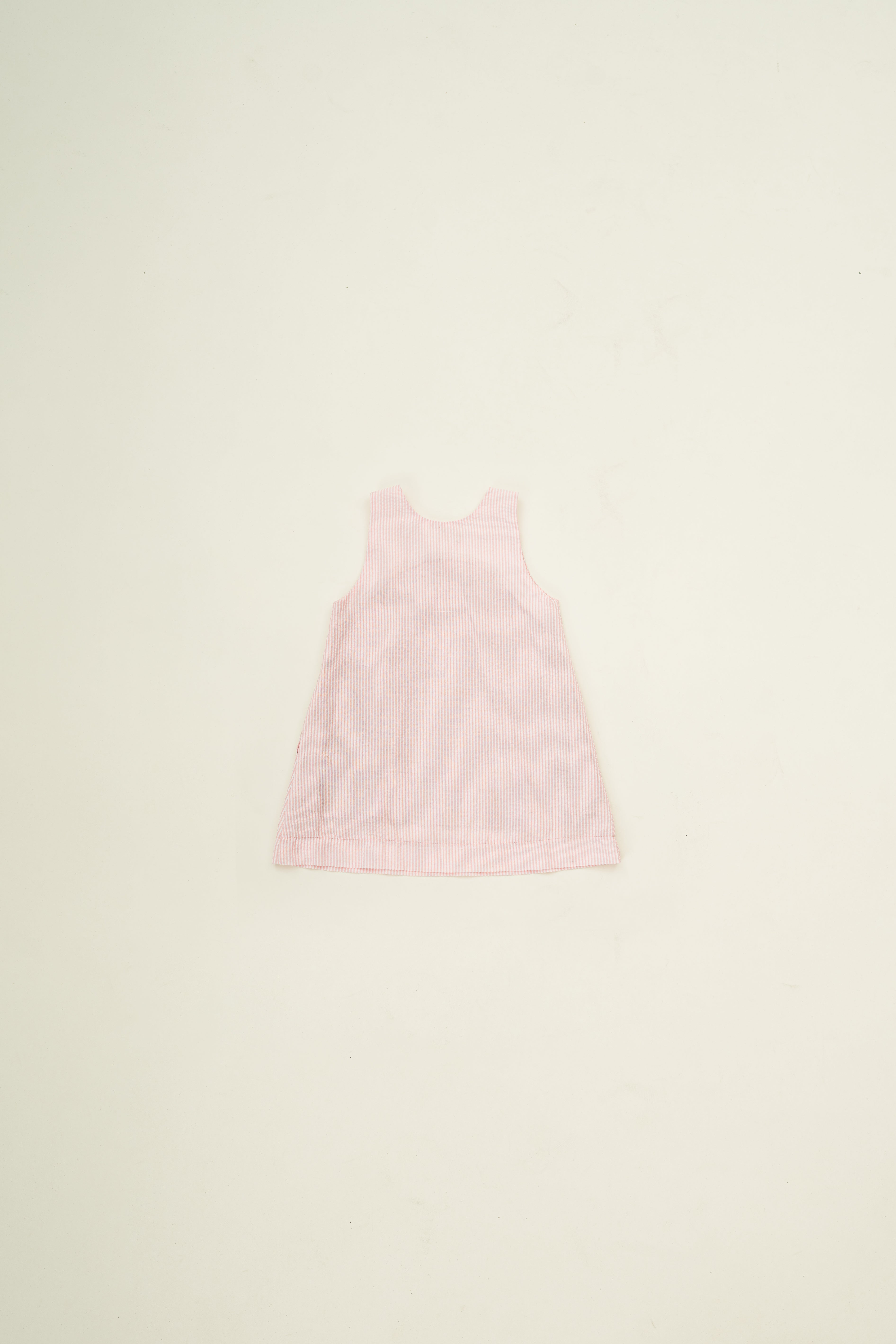 Mini Sleeveless A-line Dress in Seersucker Pink Stripes