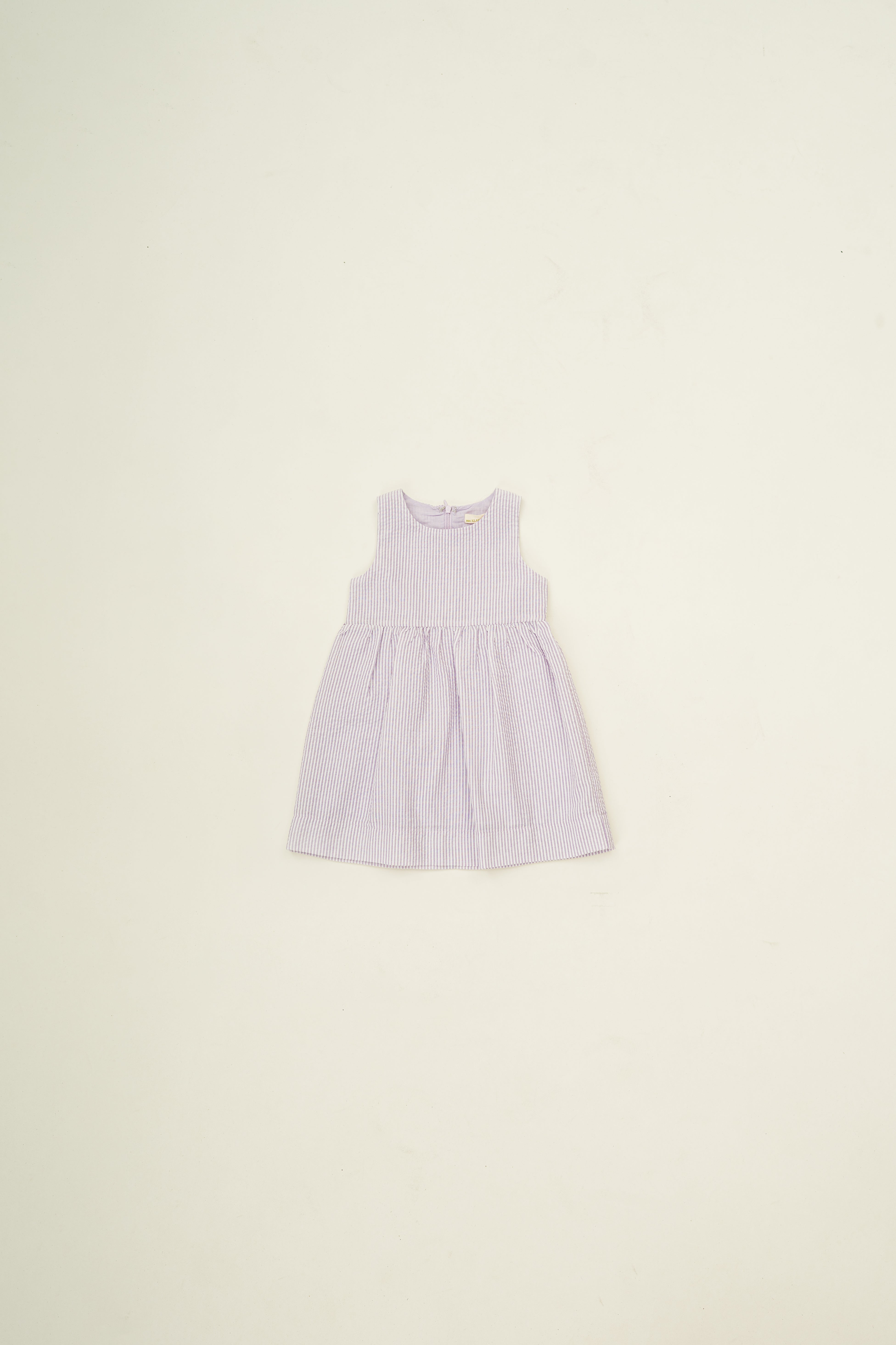 Mini Gathered Waist Dress in Seersucker Orchid Stripes