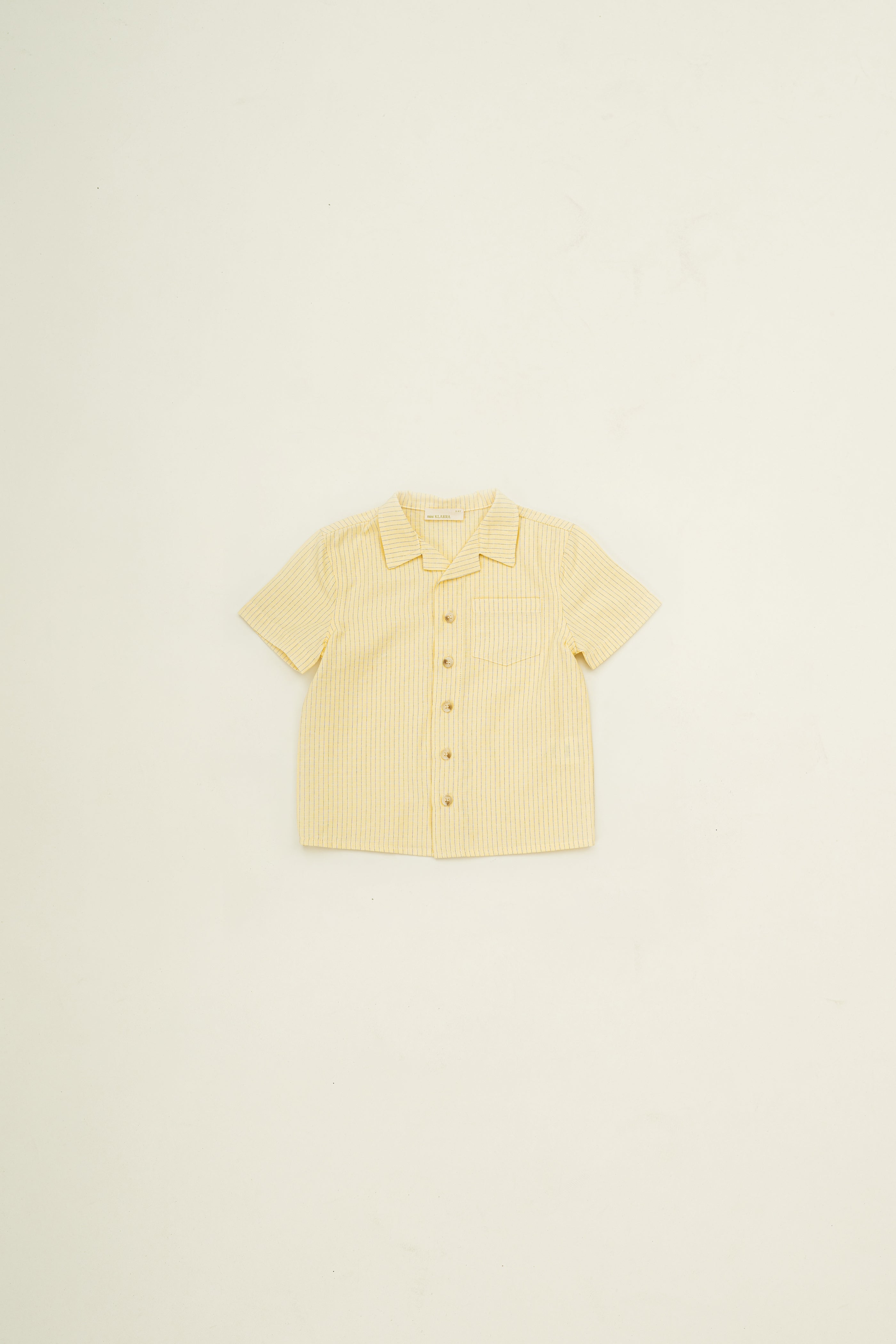 Mini Short Sleeve Pocket Shirt in Linen Blend Lemon Stripes