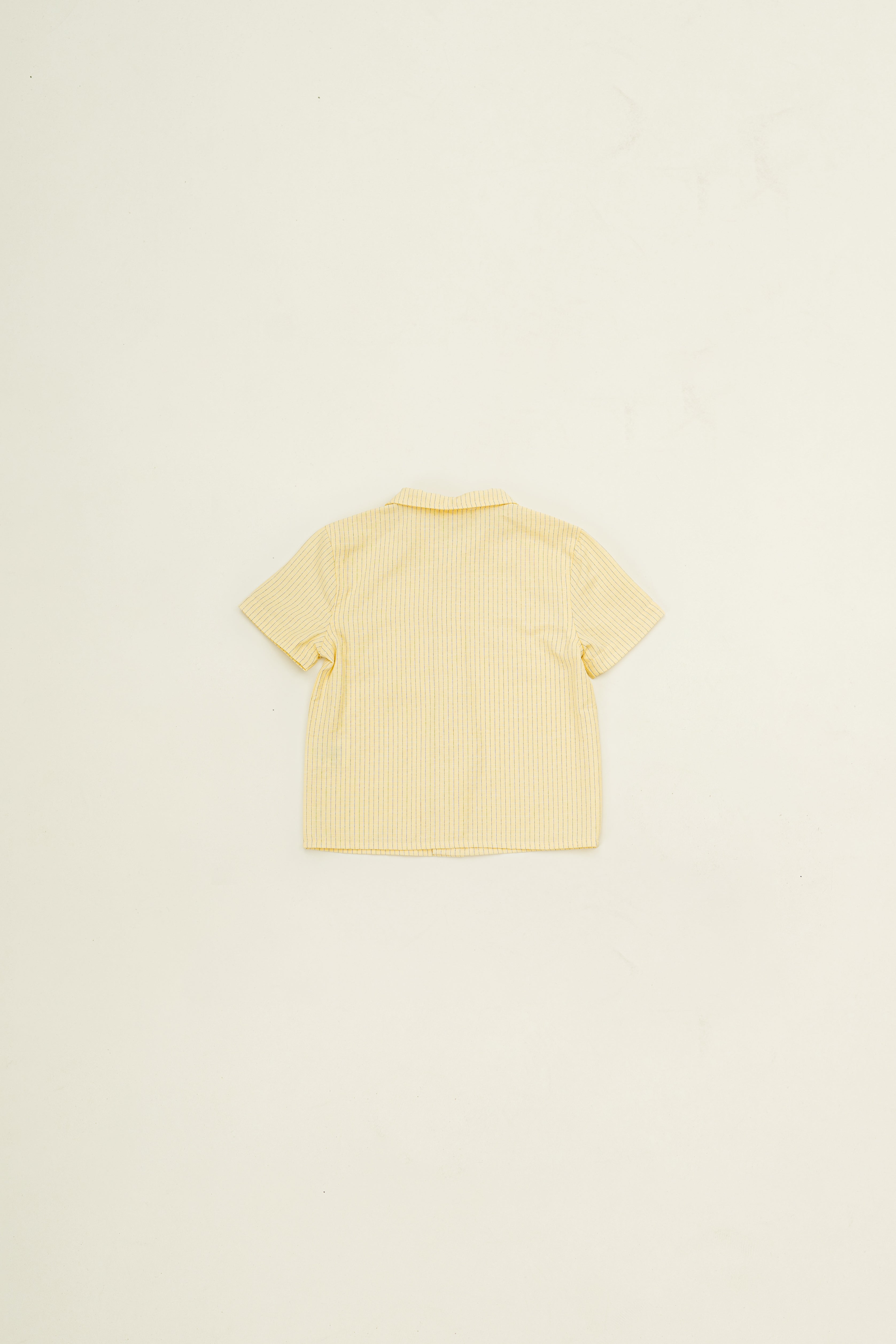 Mini Short Sleeve Pocket Shirt in Linen Blend Lemon Stripes