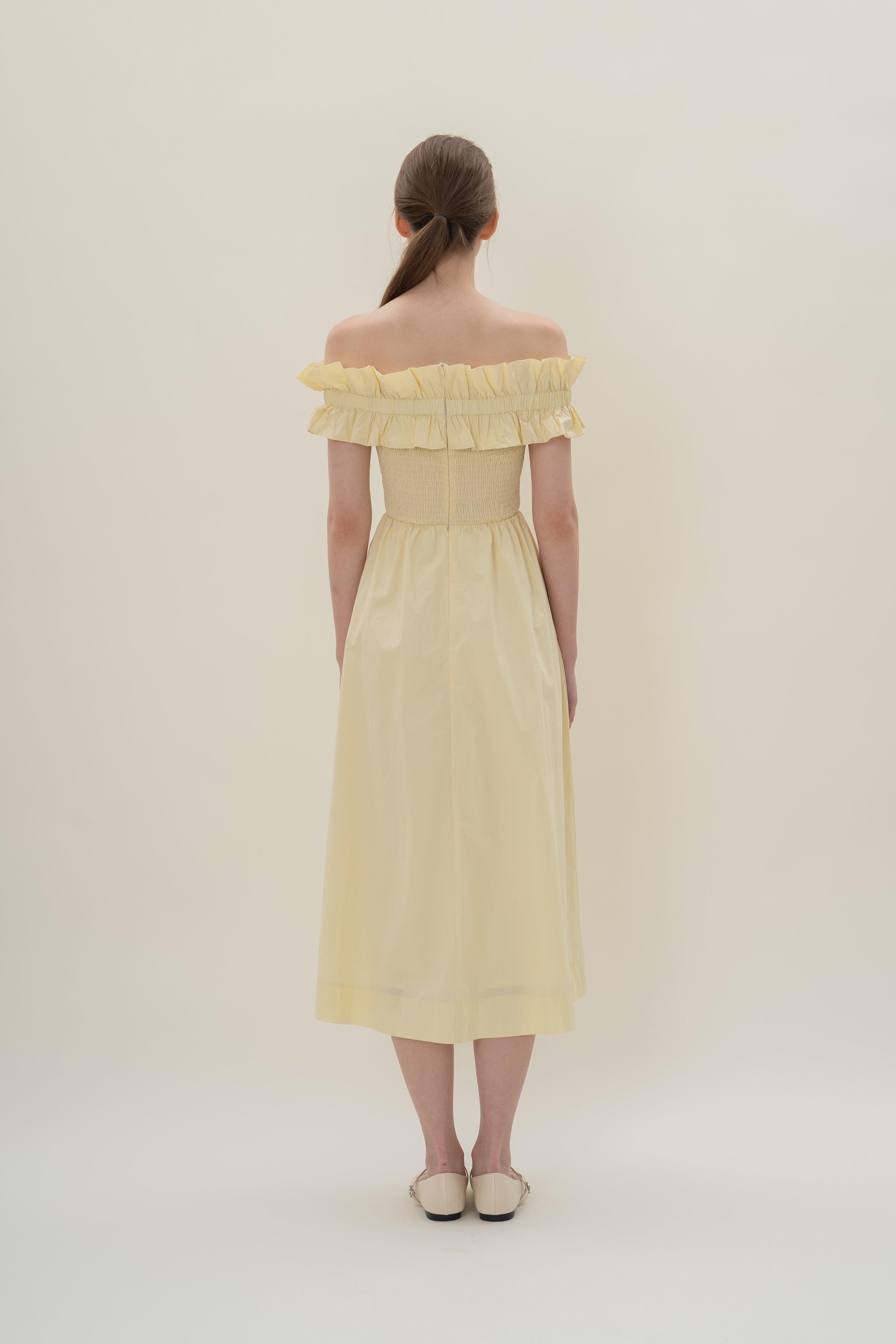 Off Shoulder Dress with Ruffles in Souffle