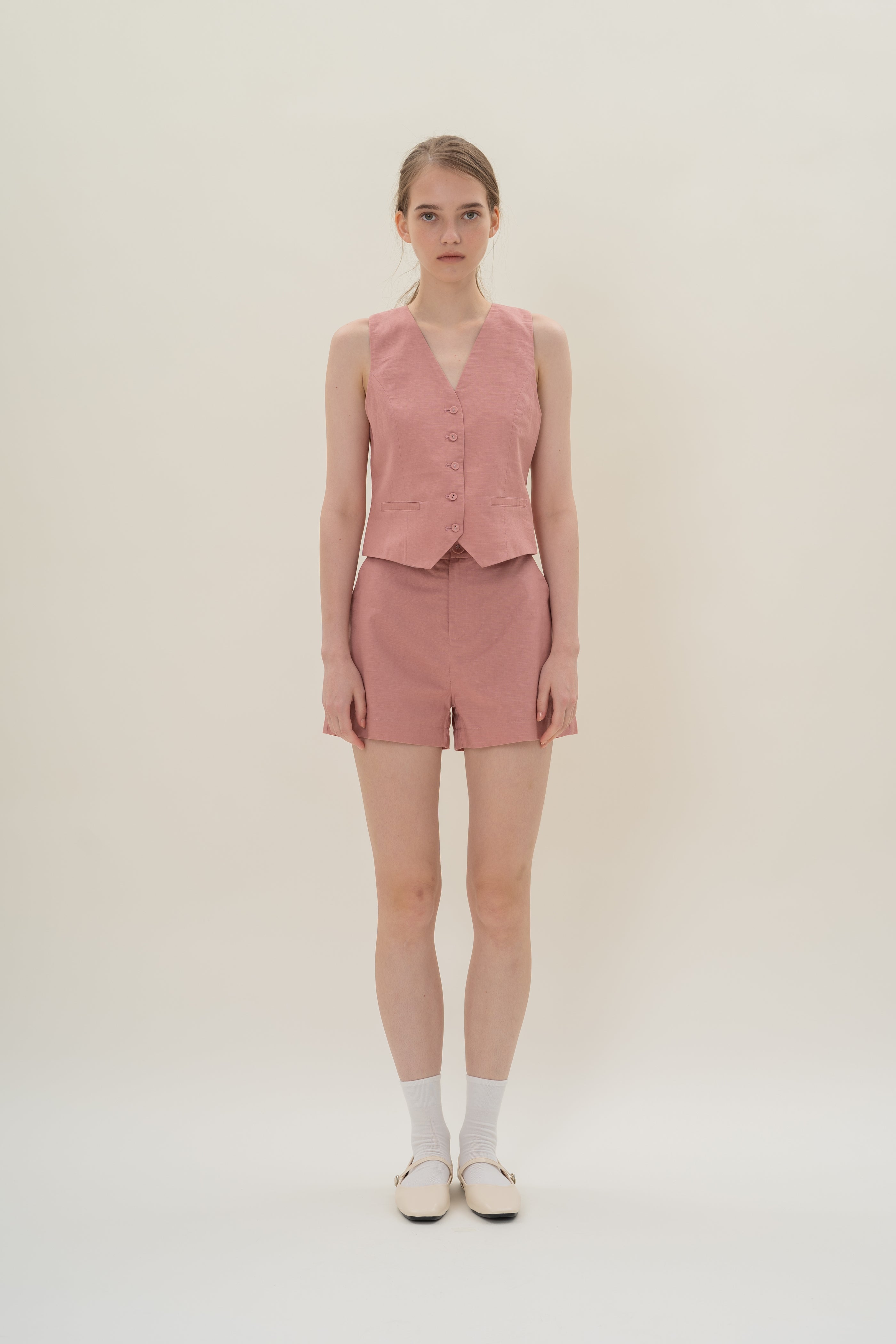 Textured Linen Waistcoat in Tea Rose