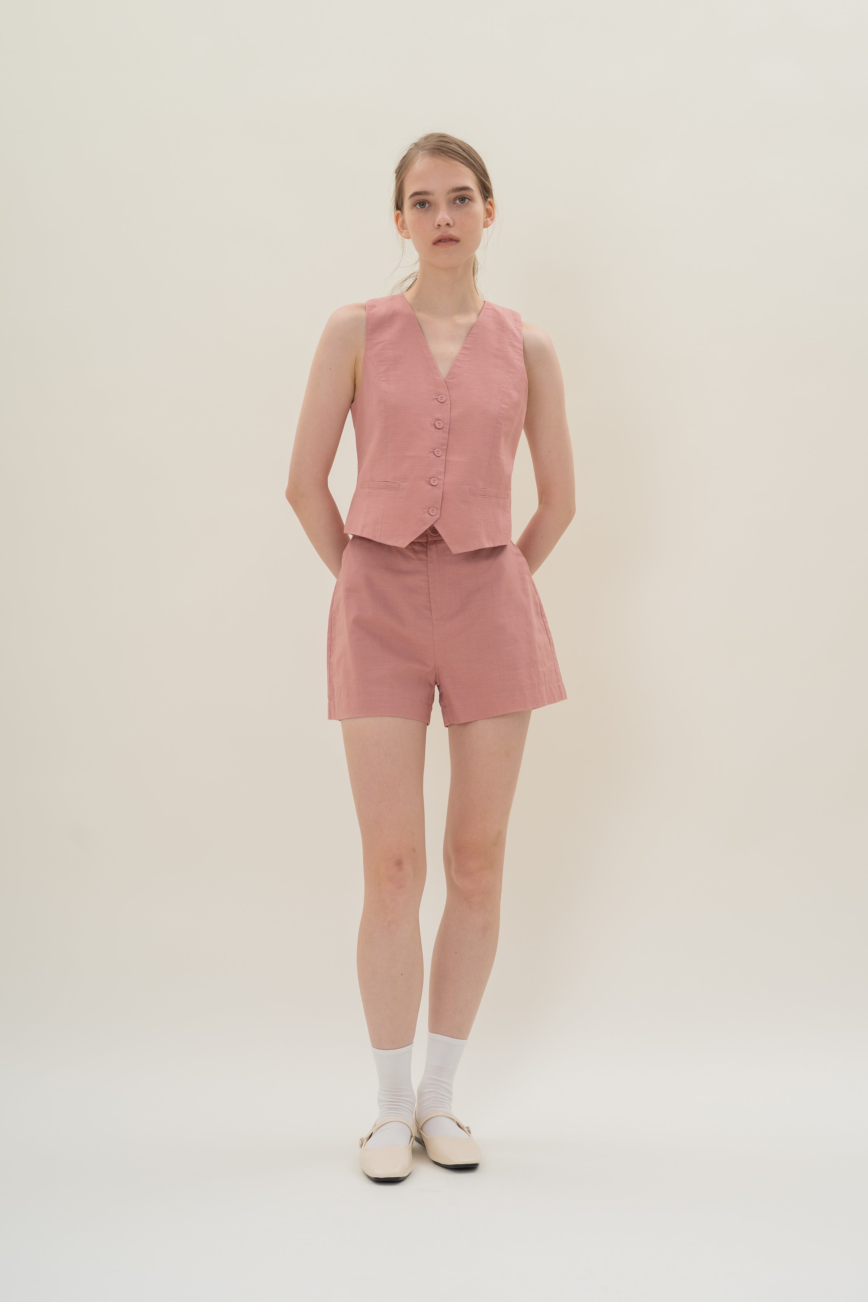 Textured Linen Waistcoat in Tea Rose