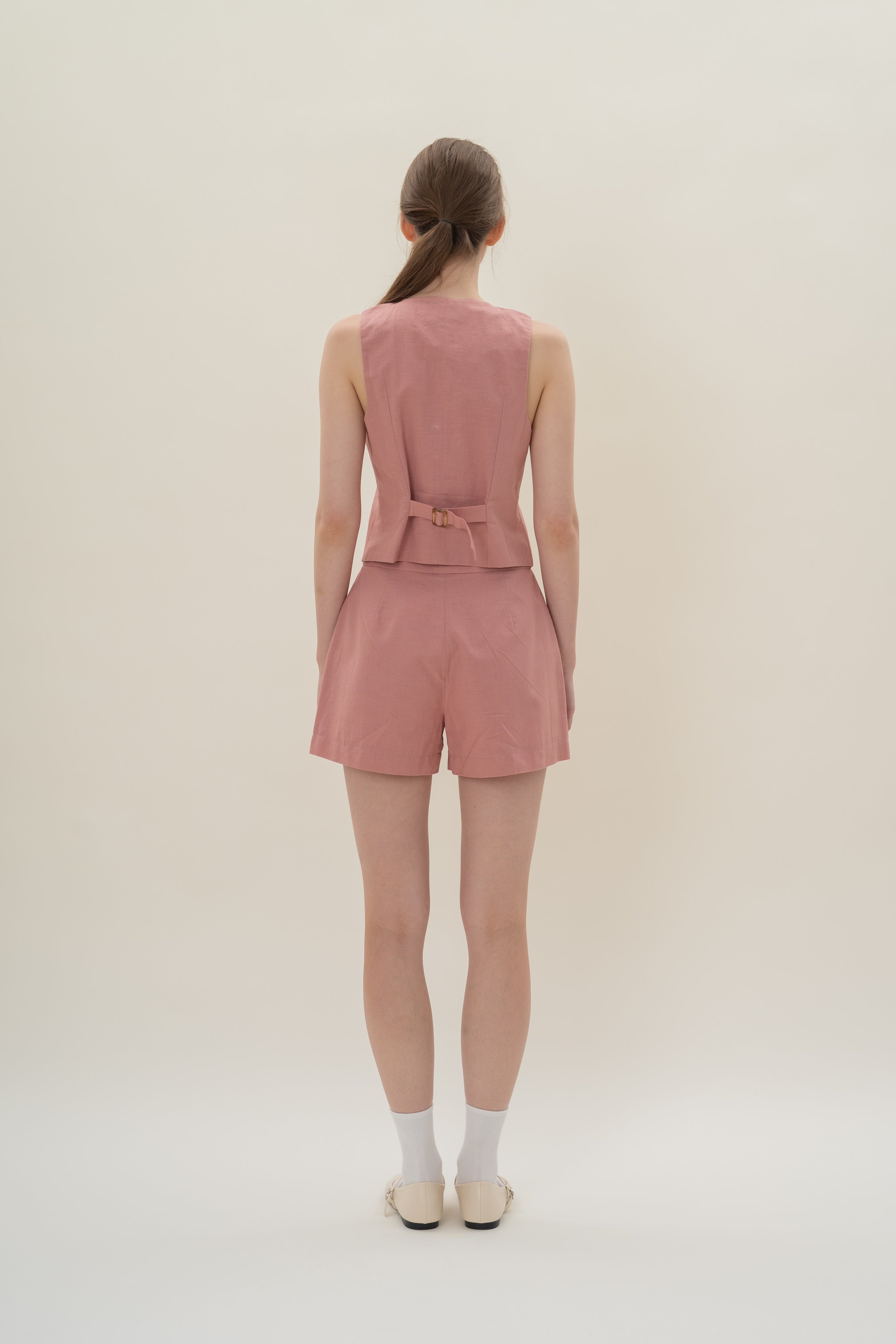 Textured Linen Waistcoat in Tea Rose