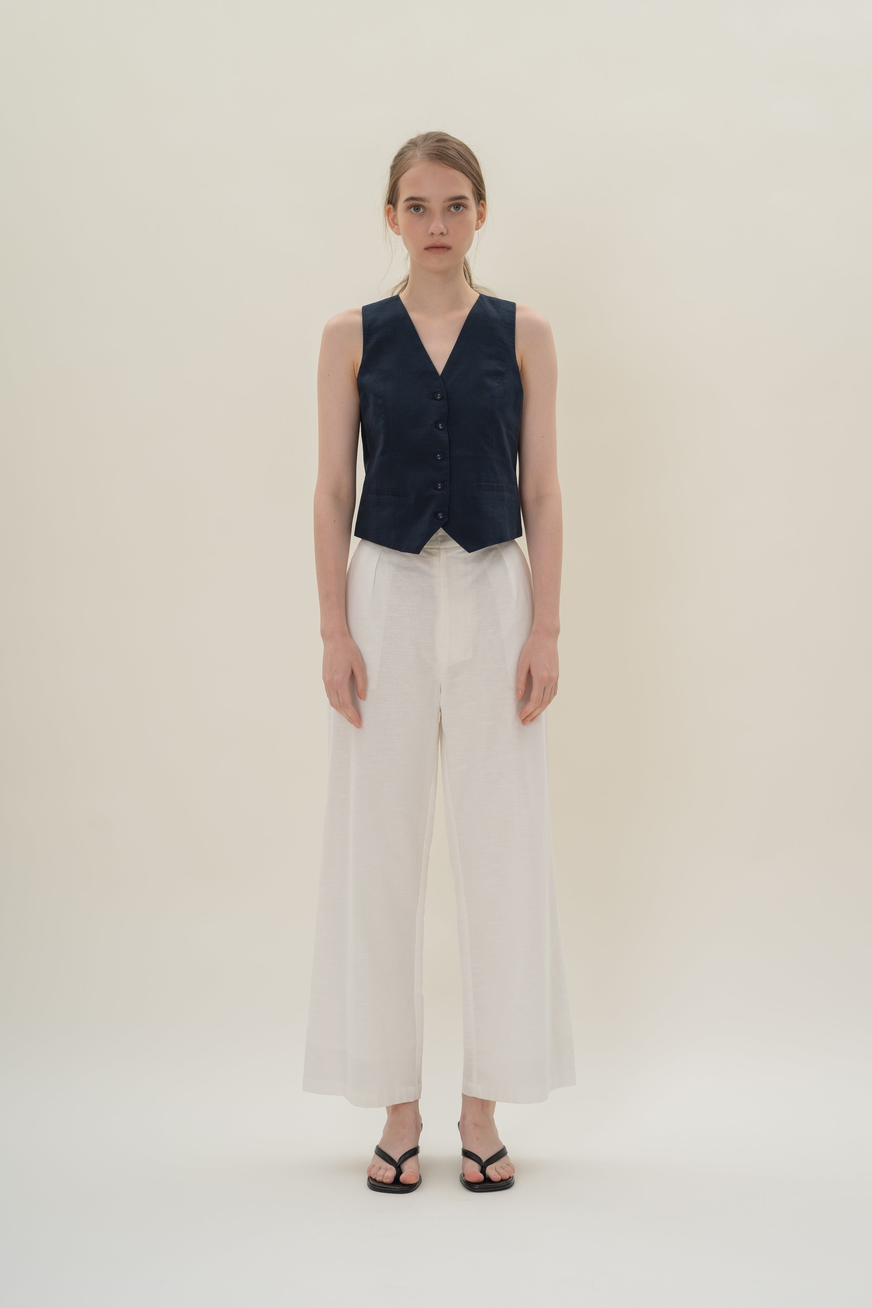 Textured Linen Waistcoat in Midnight