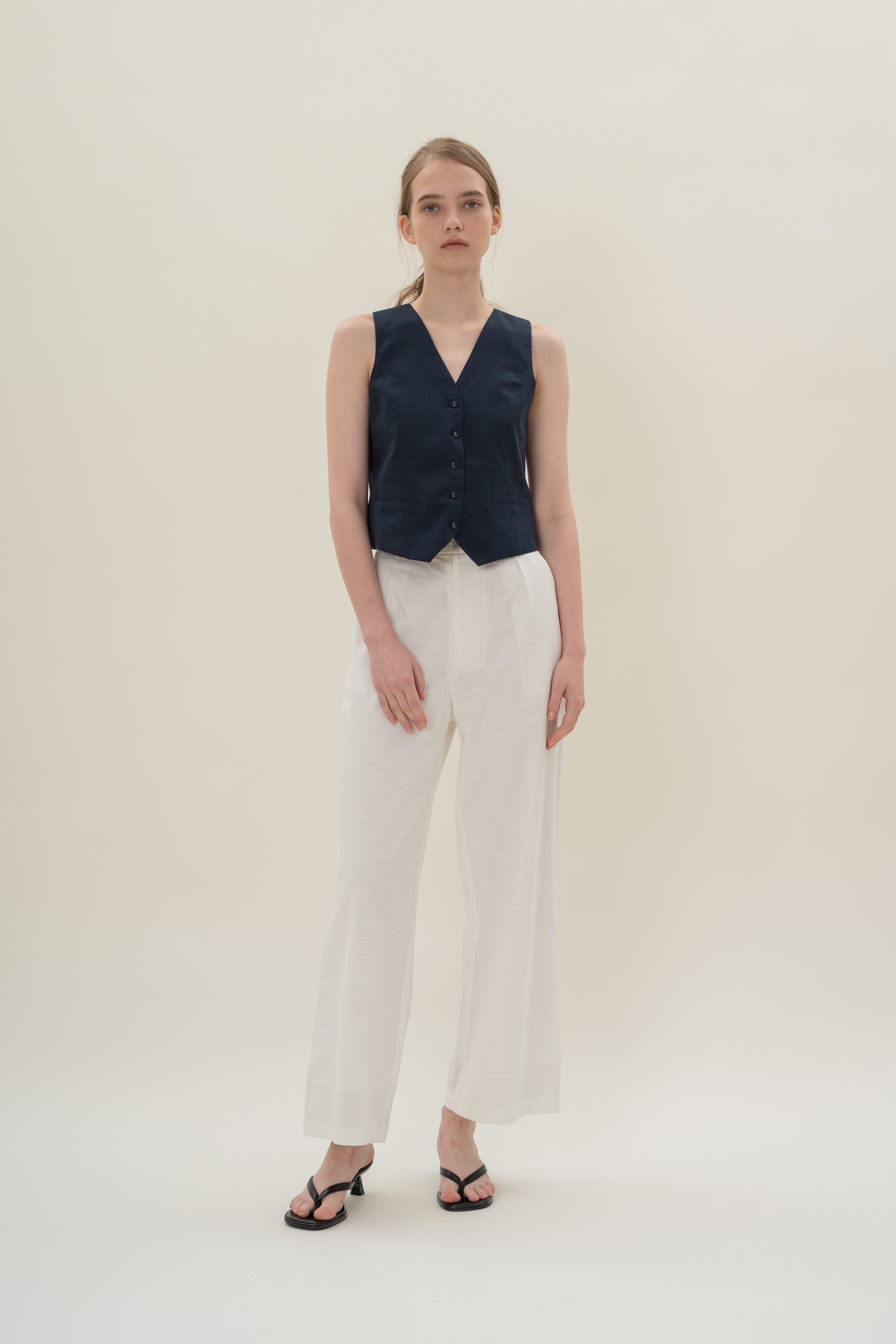 Textured Linen Waistcoat in Midnight