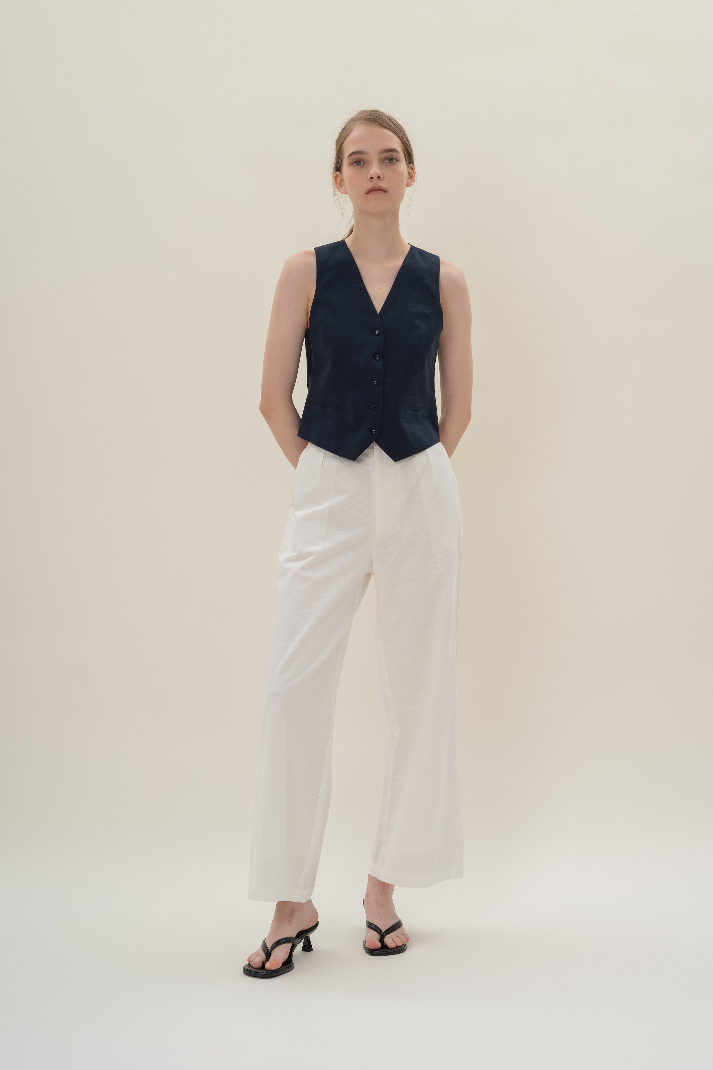 Textured Linen Waistcoat in Midnight