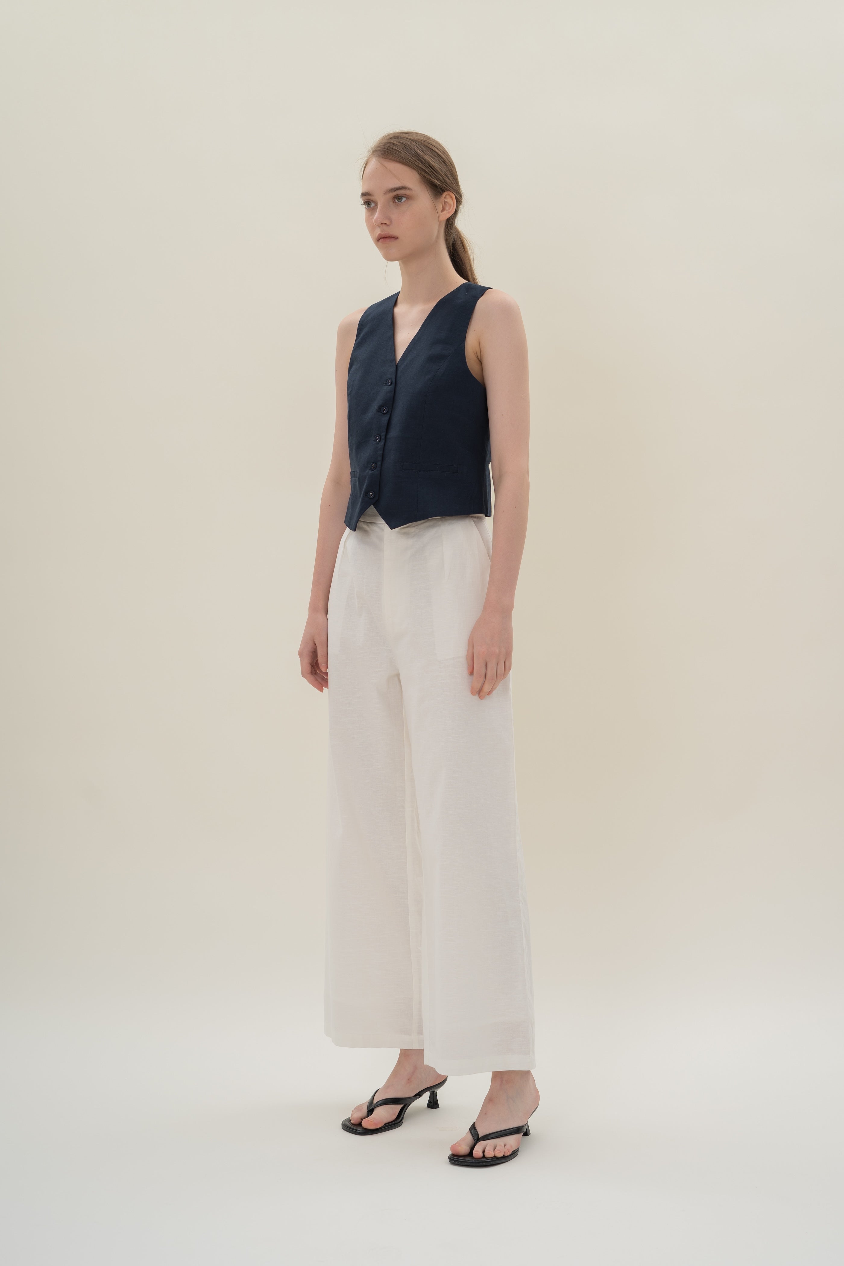 Textured Linen Waistcoat in Midnight
