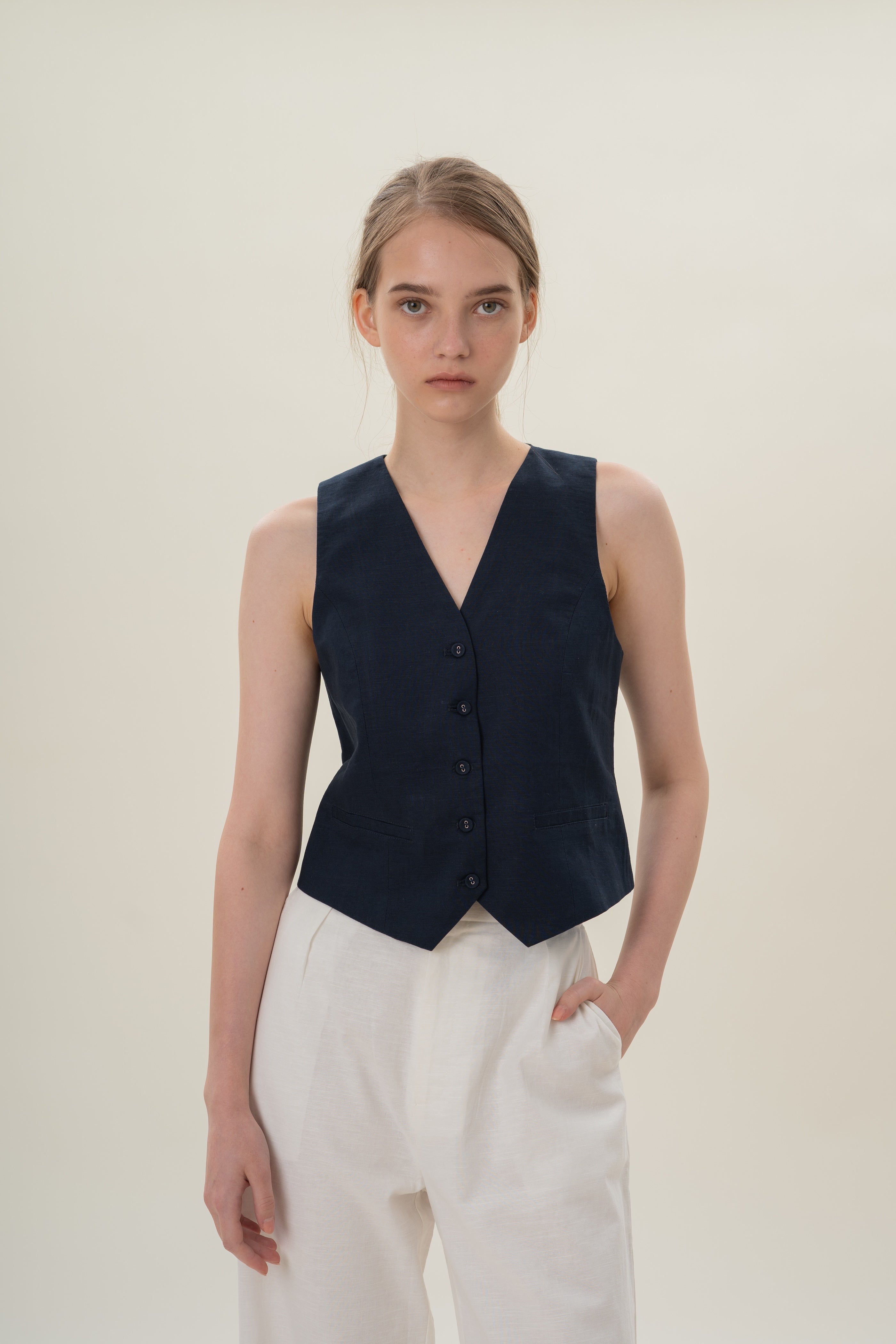 Textured Linen Waistcoat in Midnight