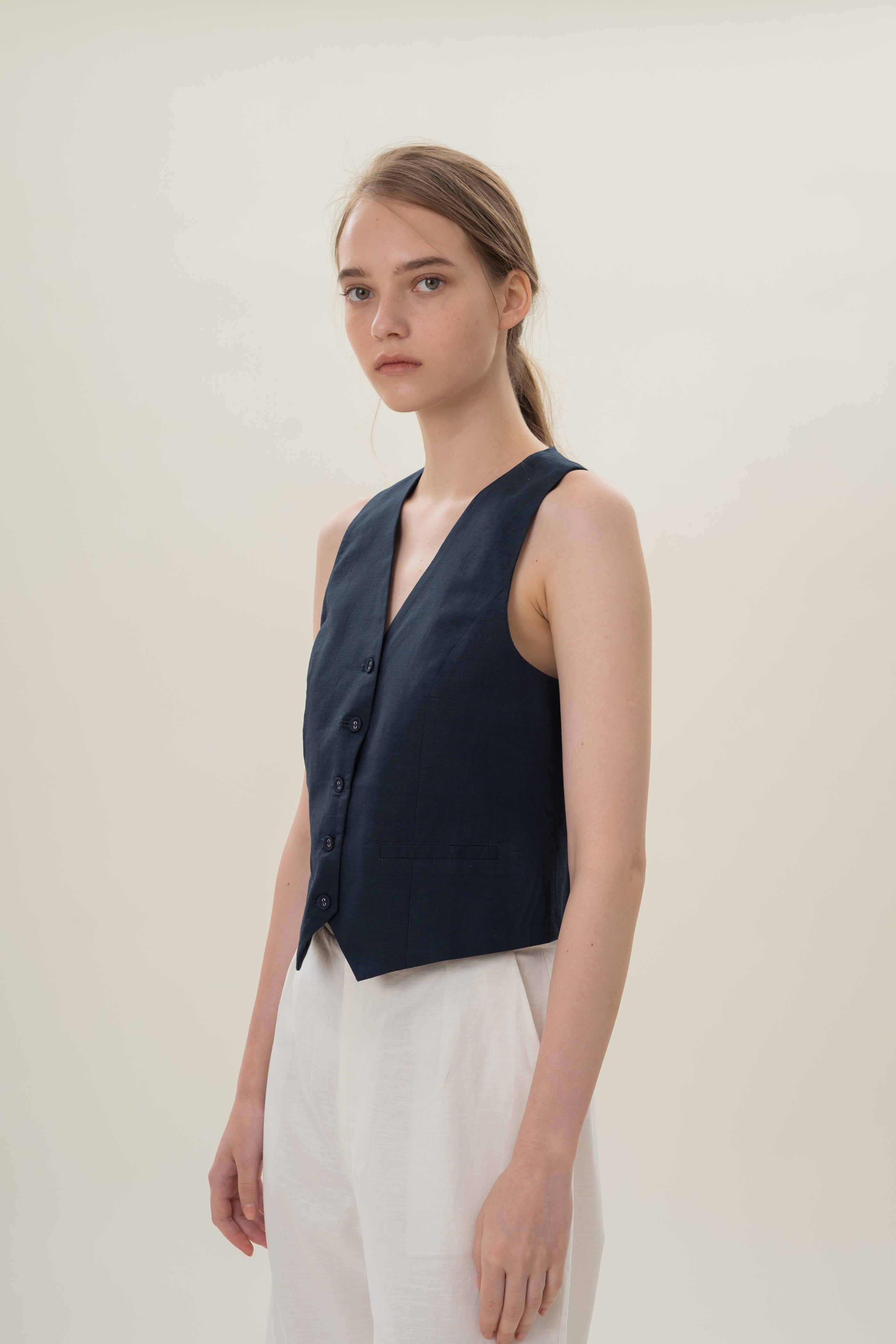 Textured Linen Waistcoat in Midnight