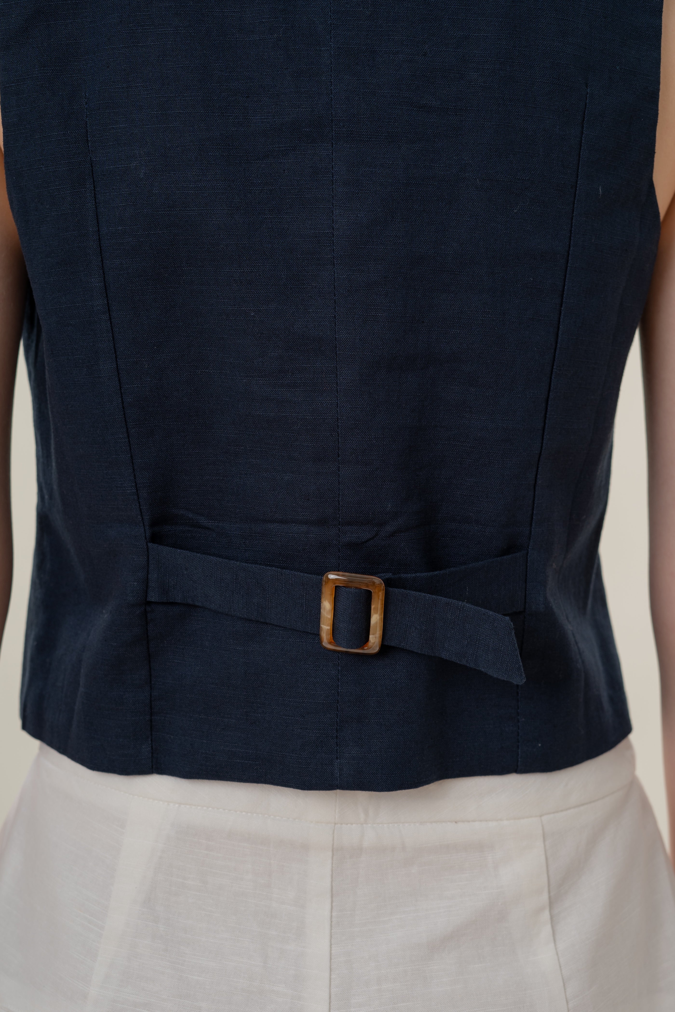 Textured Linen Waistcoat in Midnight