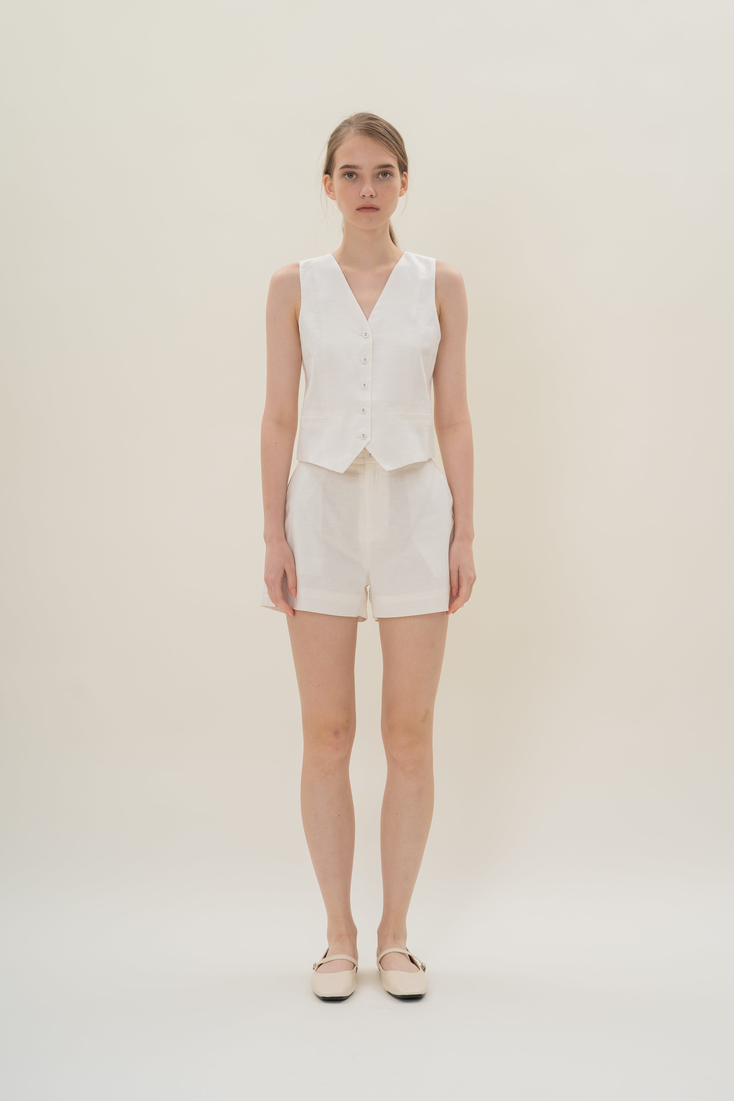 Textured Linen Waistcoat in White