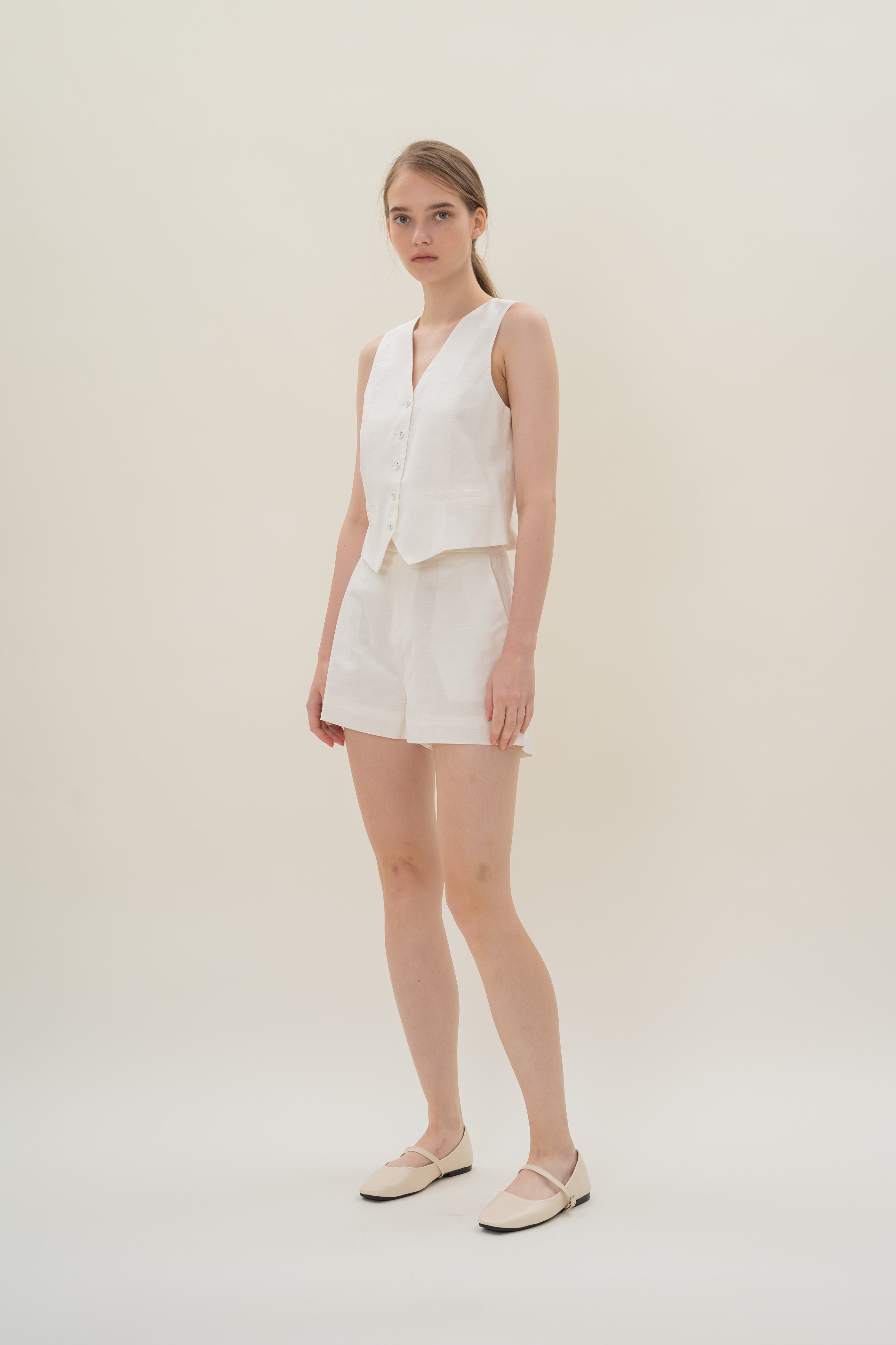 Textured Linen Waistcoat in White