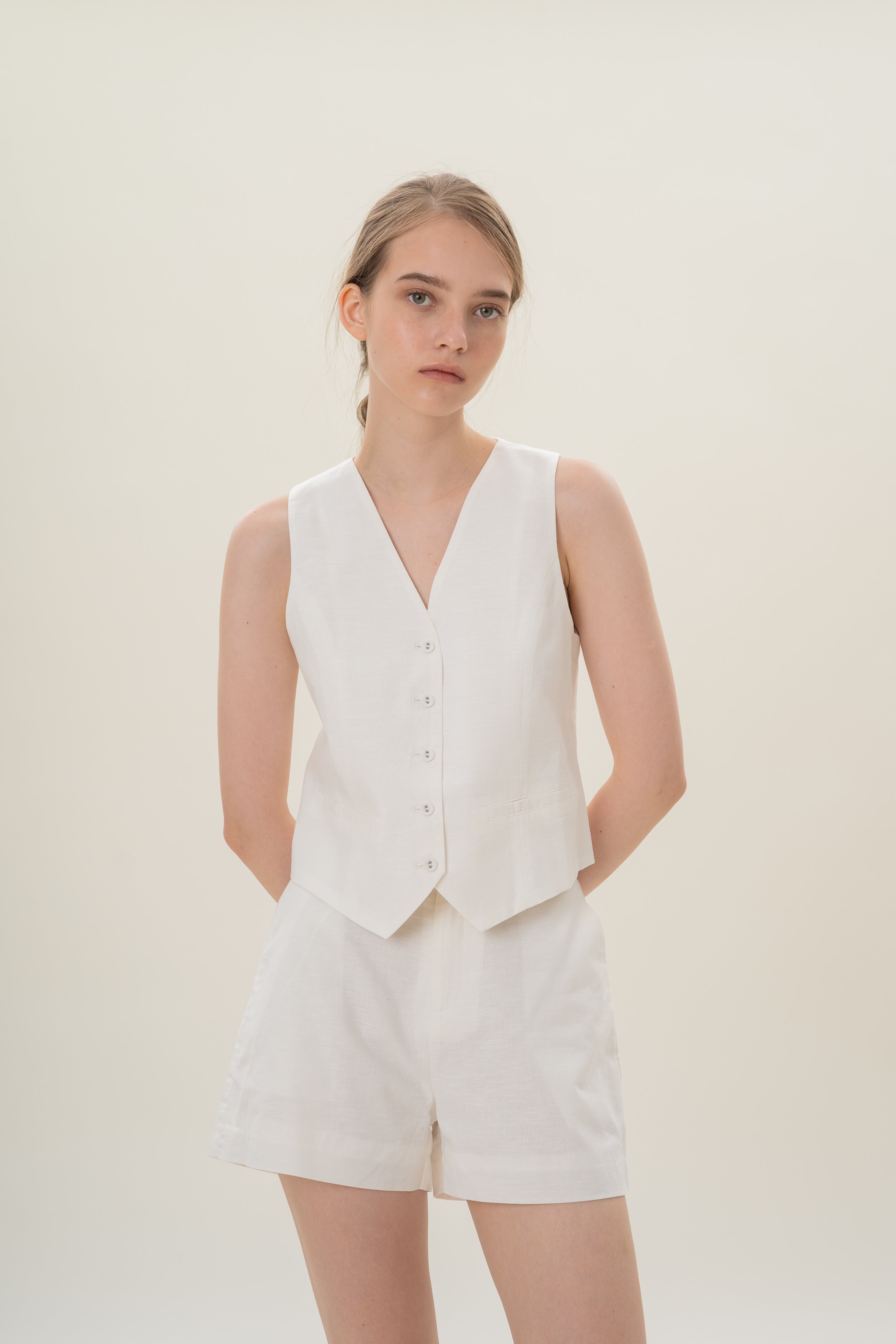 Textured Linen Waistcoat in White