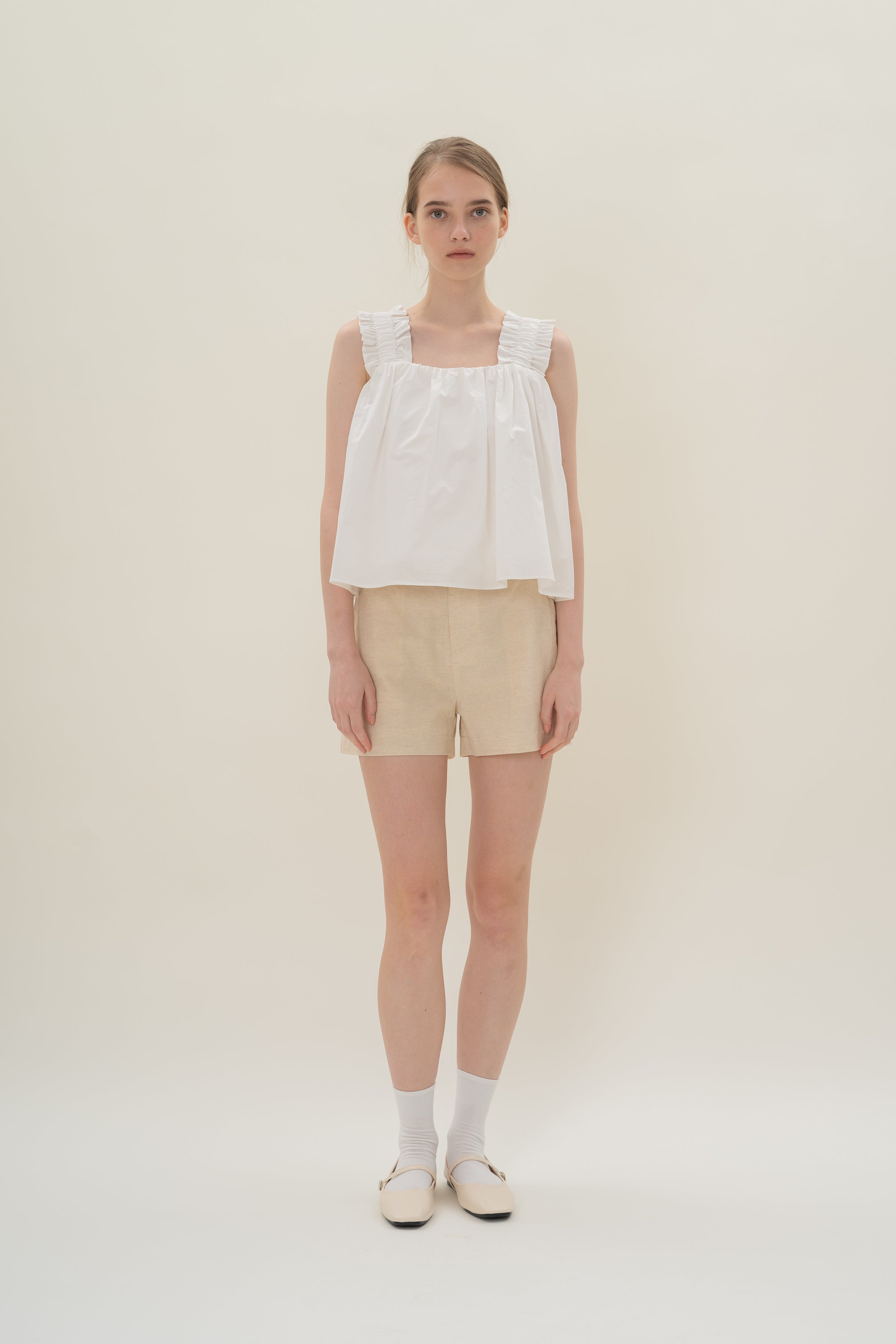 Flared Square Neck Top in White