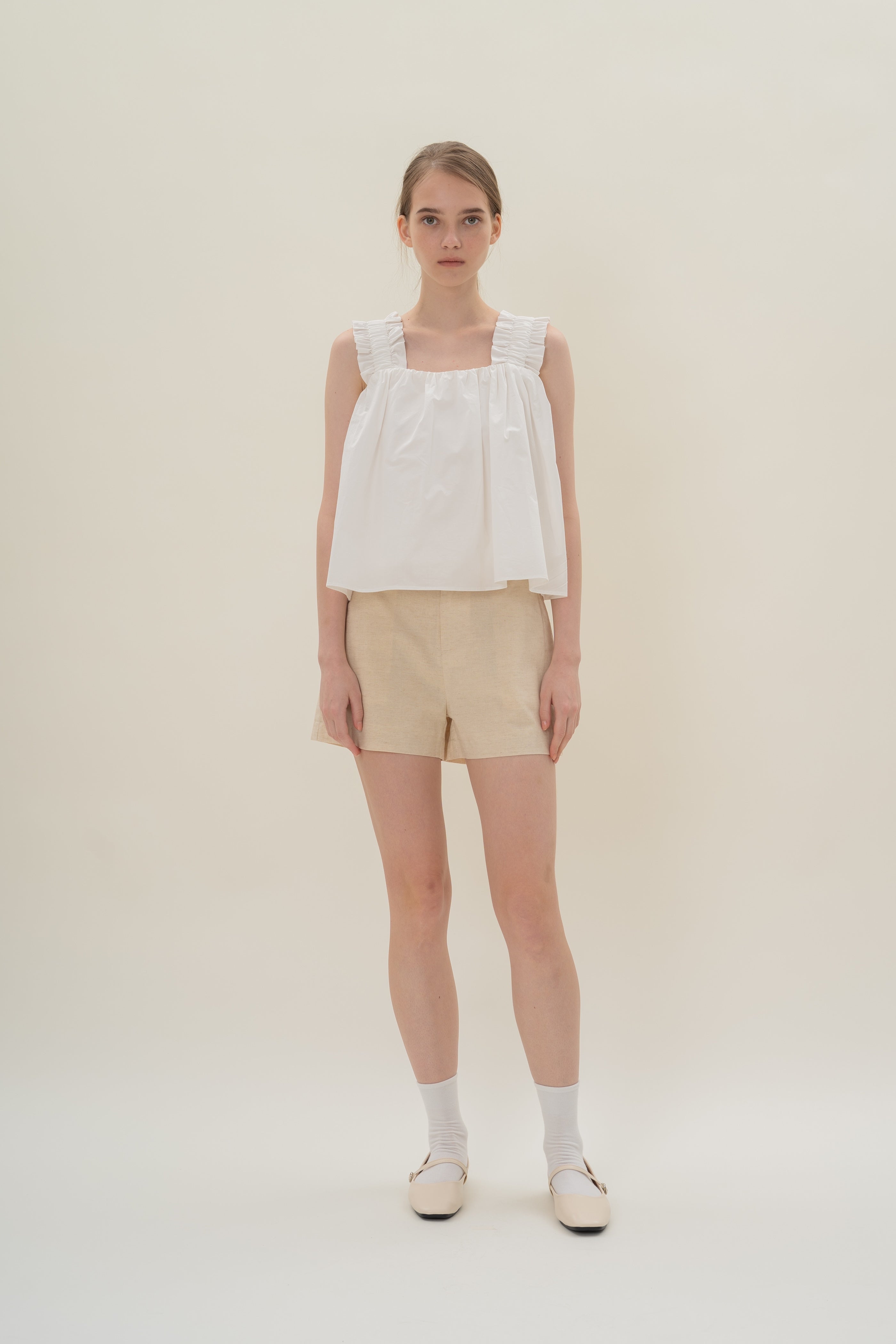 Flared Square Neck Top in White