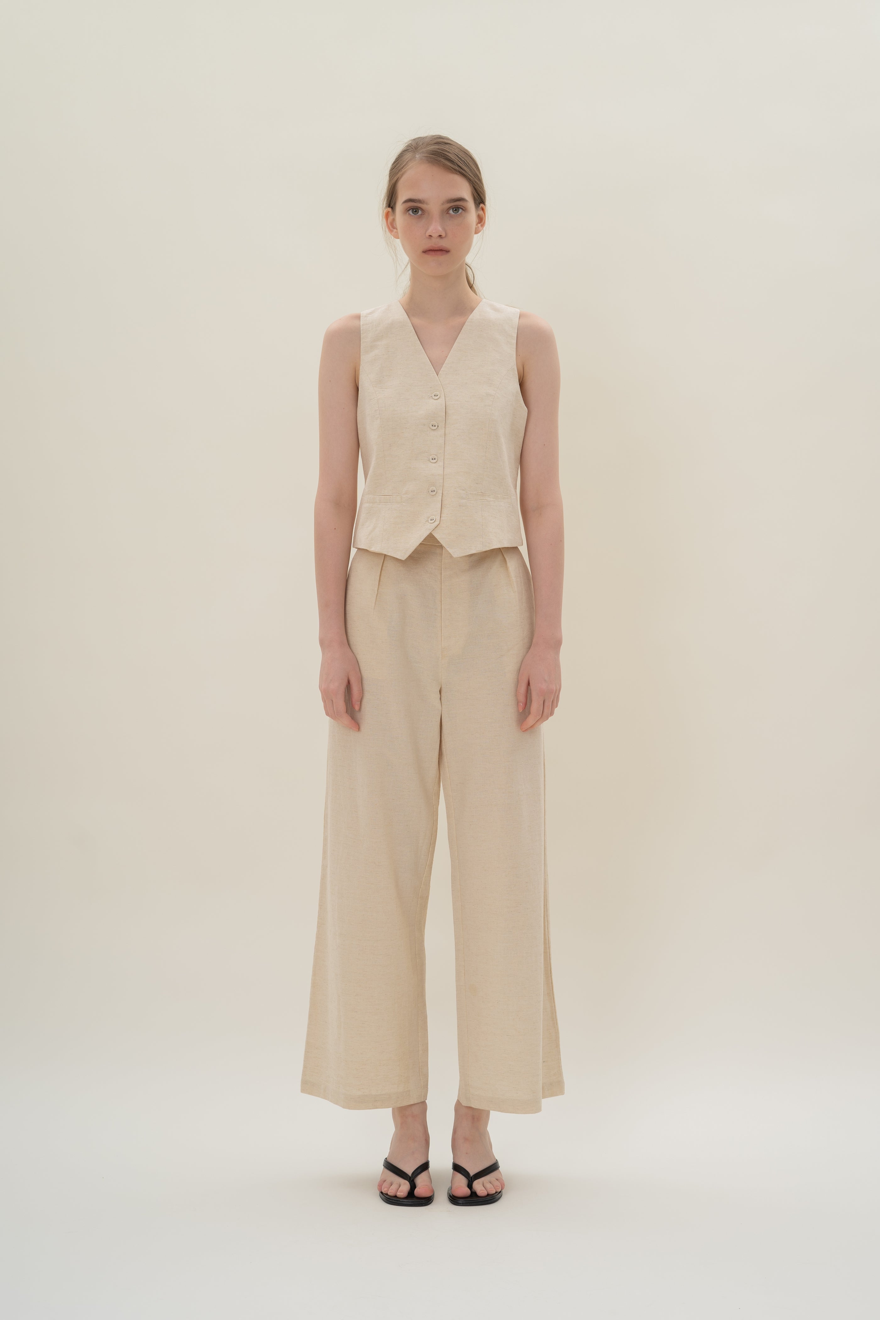 Textured Linen Waistcoat in Natural