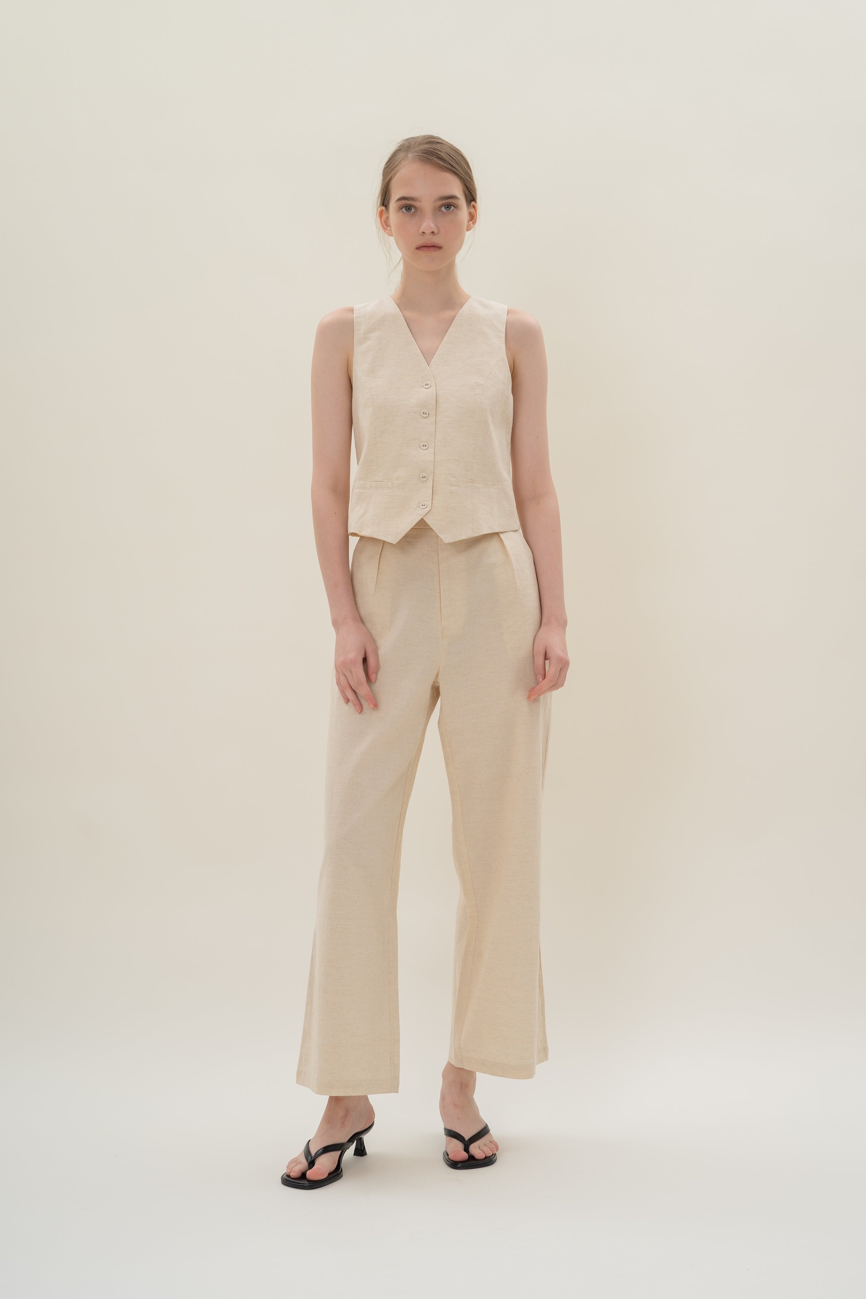Textured Linen Waistcoat in Natural
