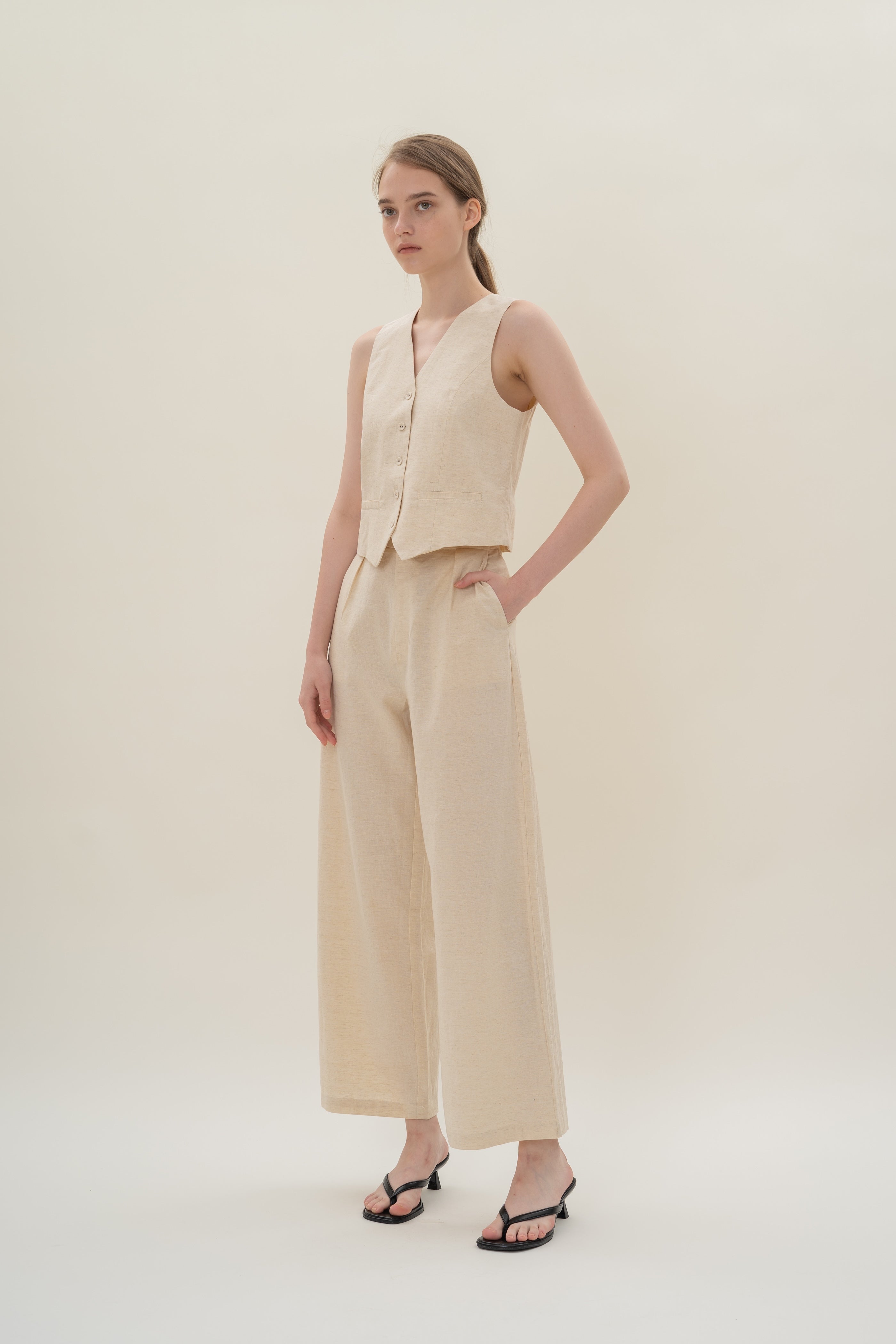Textured Linen Waistcoat in Natural