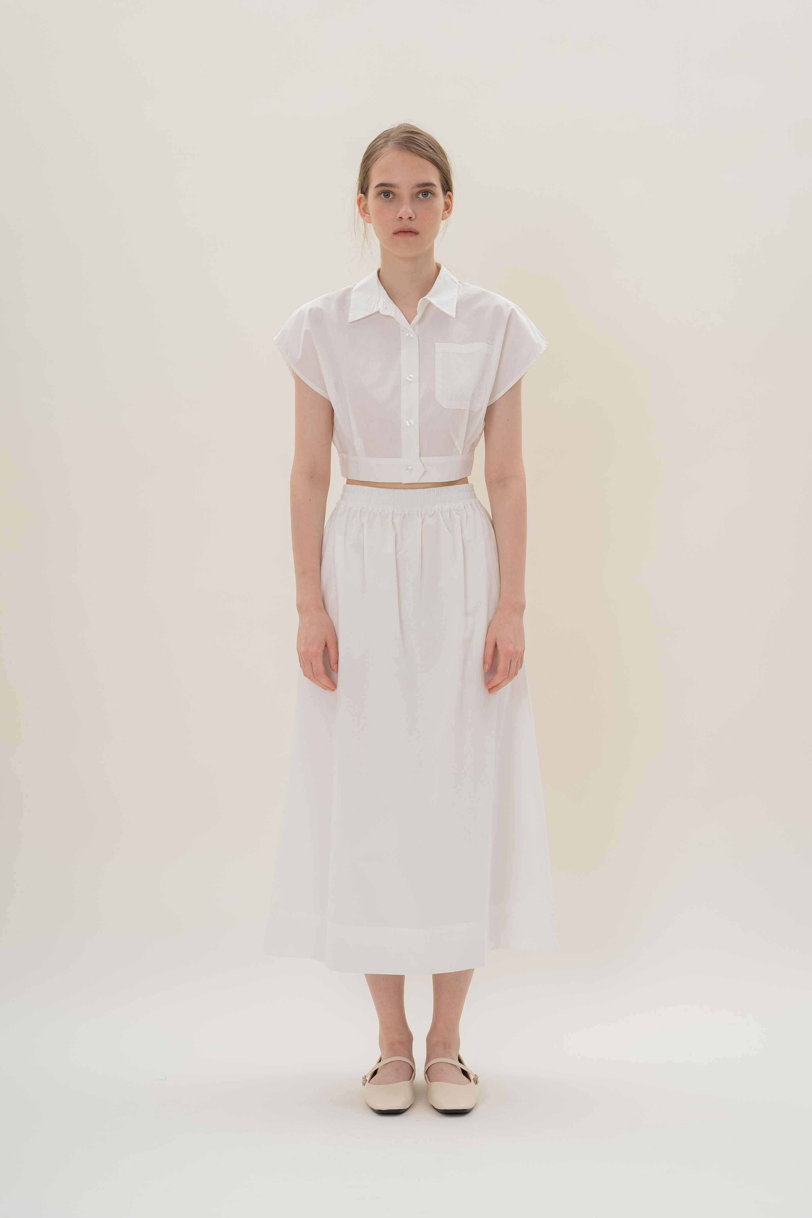 Cap-Sleeve Box Cropped Shirt in White