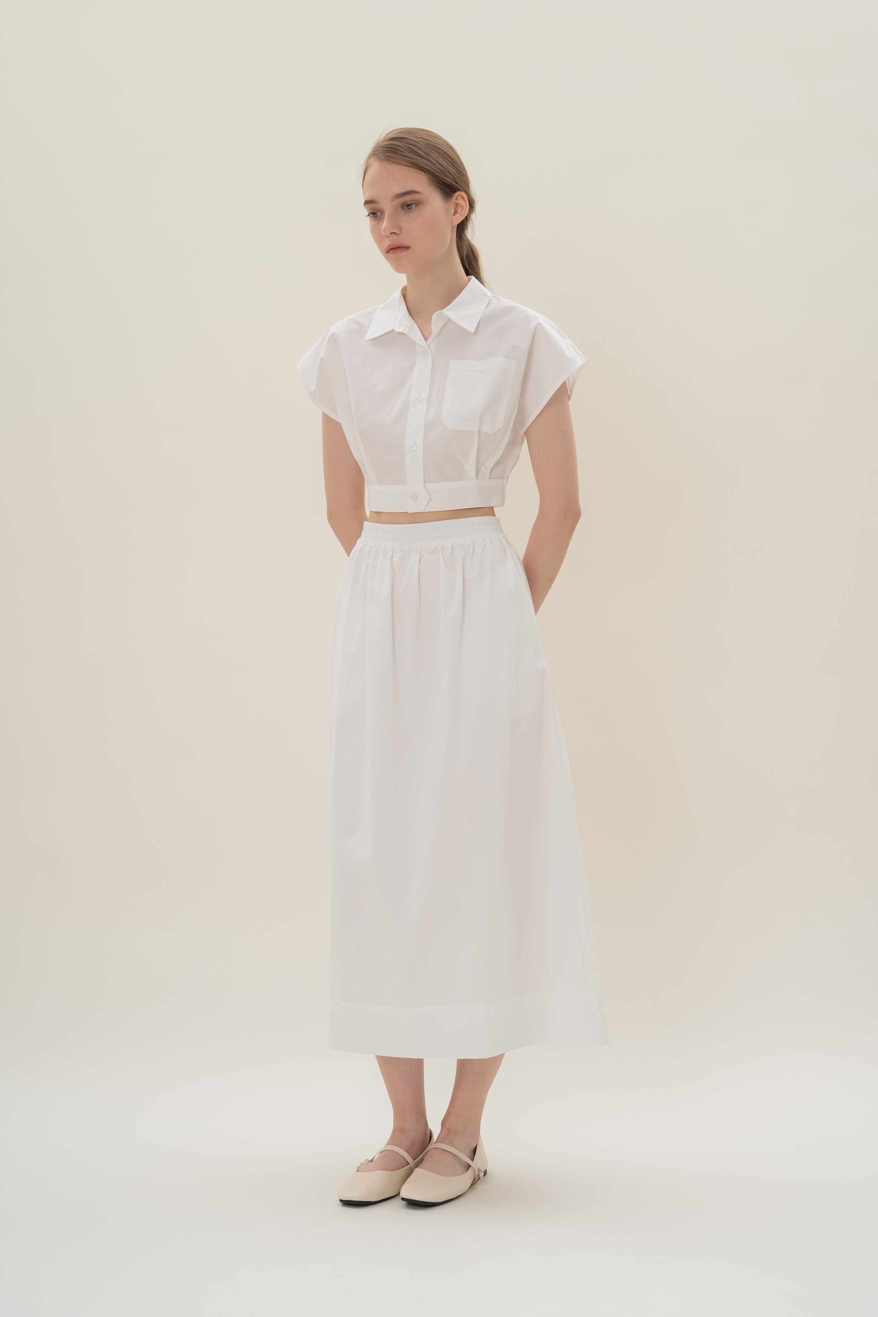 Cap-Sleeve Box Cropped Shirt in White