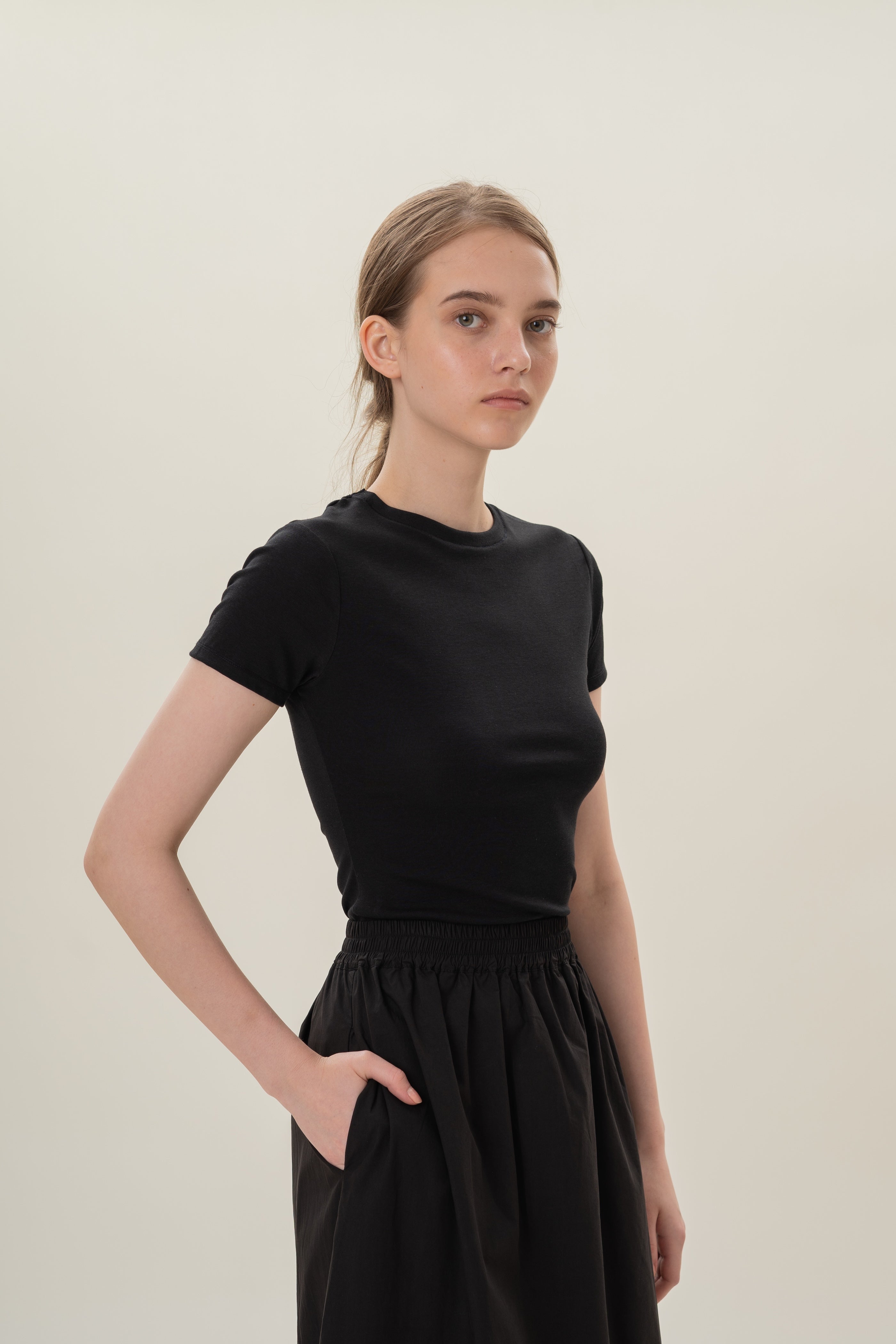 Stretch Cotton Tee in Black