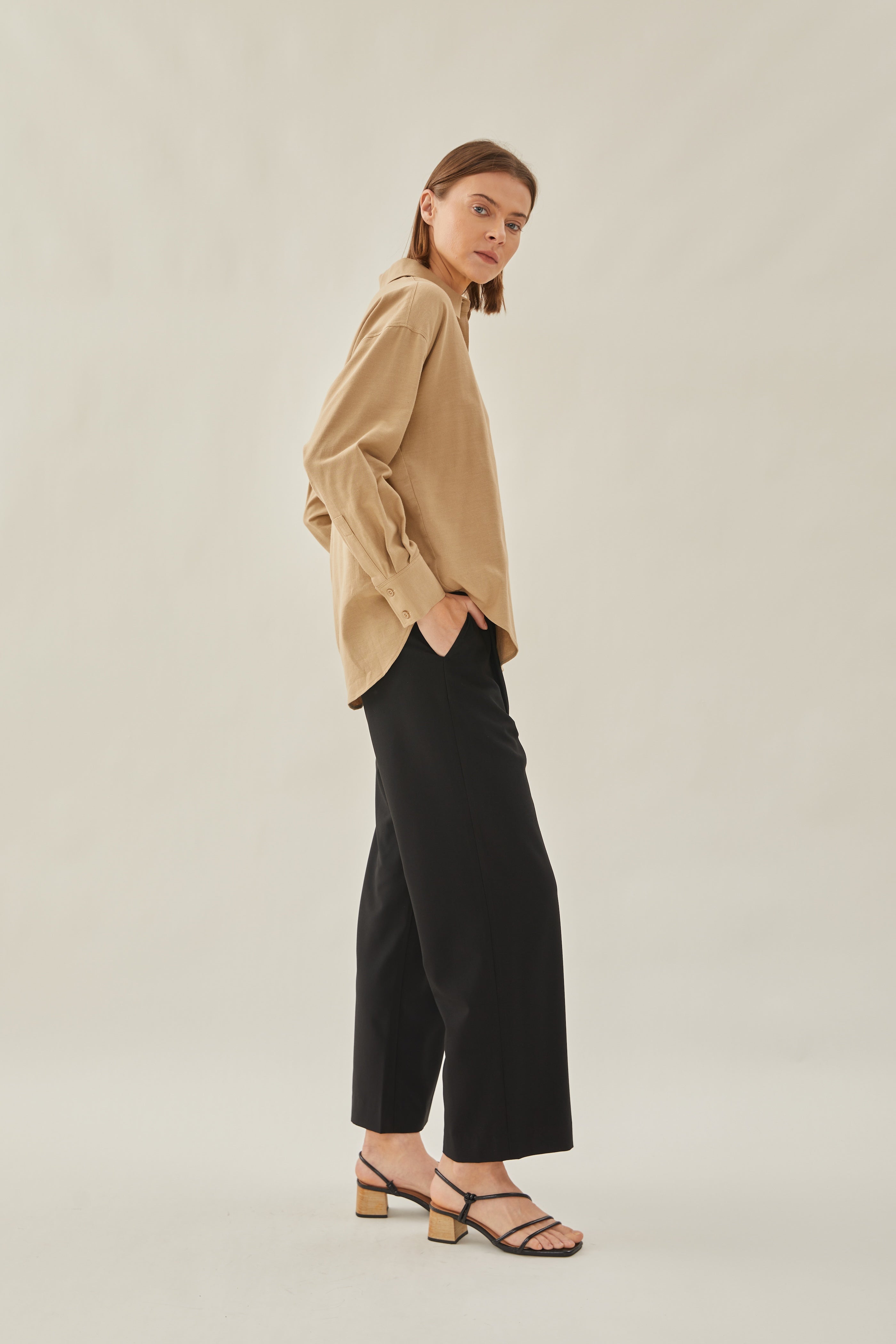 Cotton Relaxed Shirt in Sand