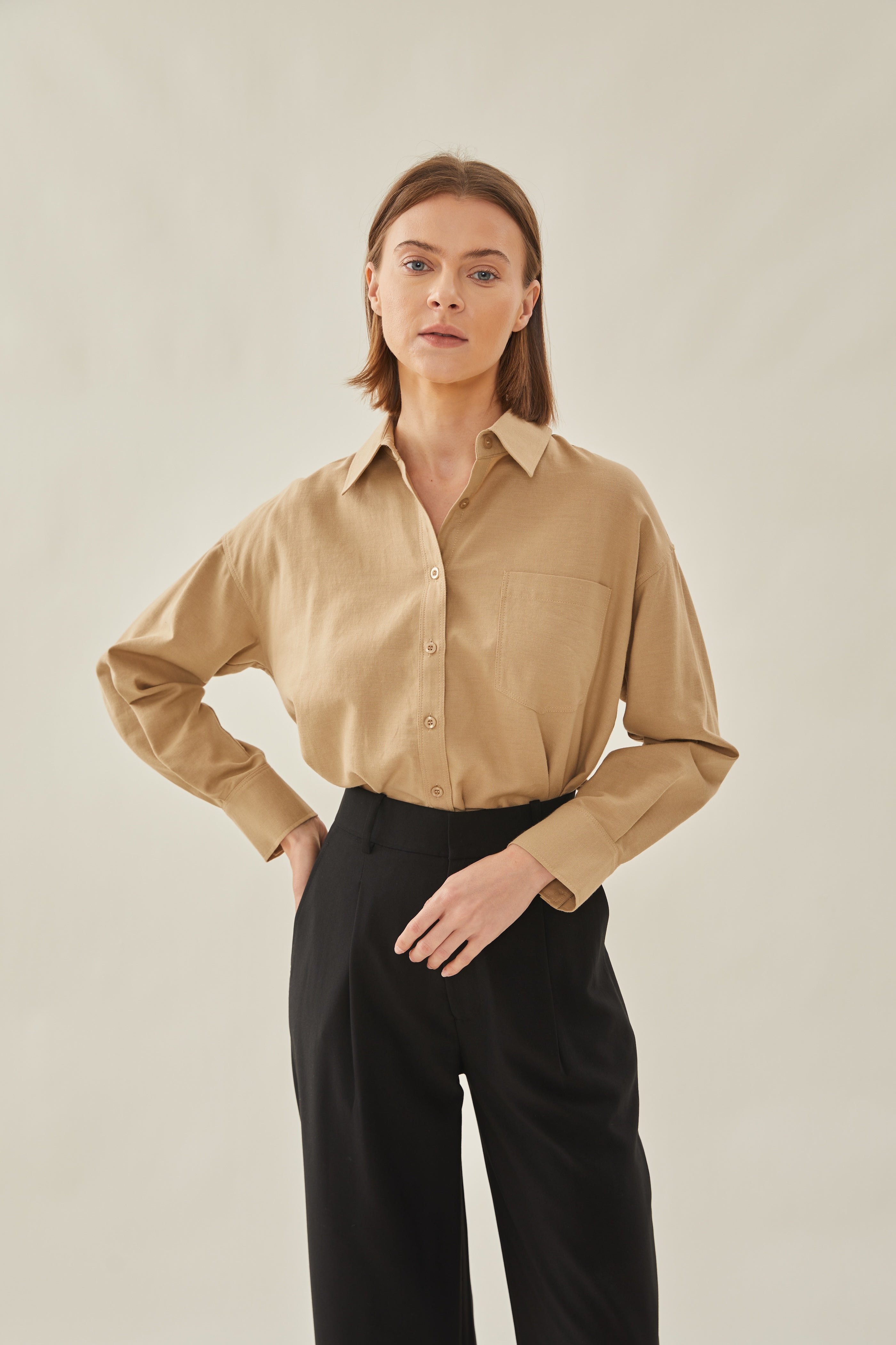 Cotton Relaxed Shirt in Sand