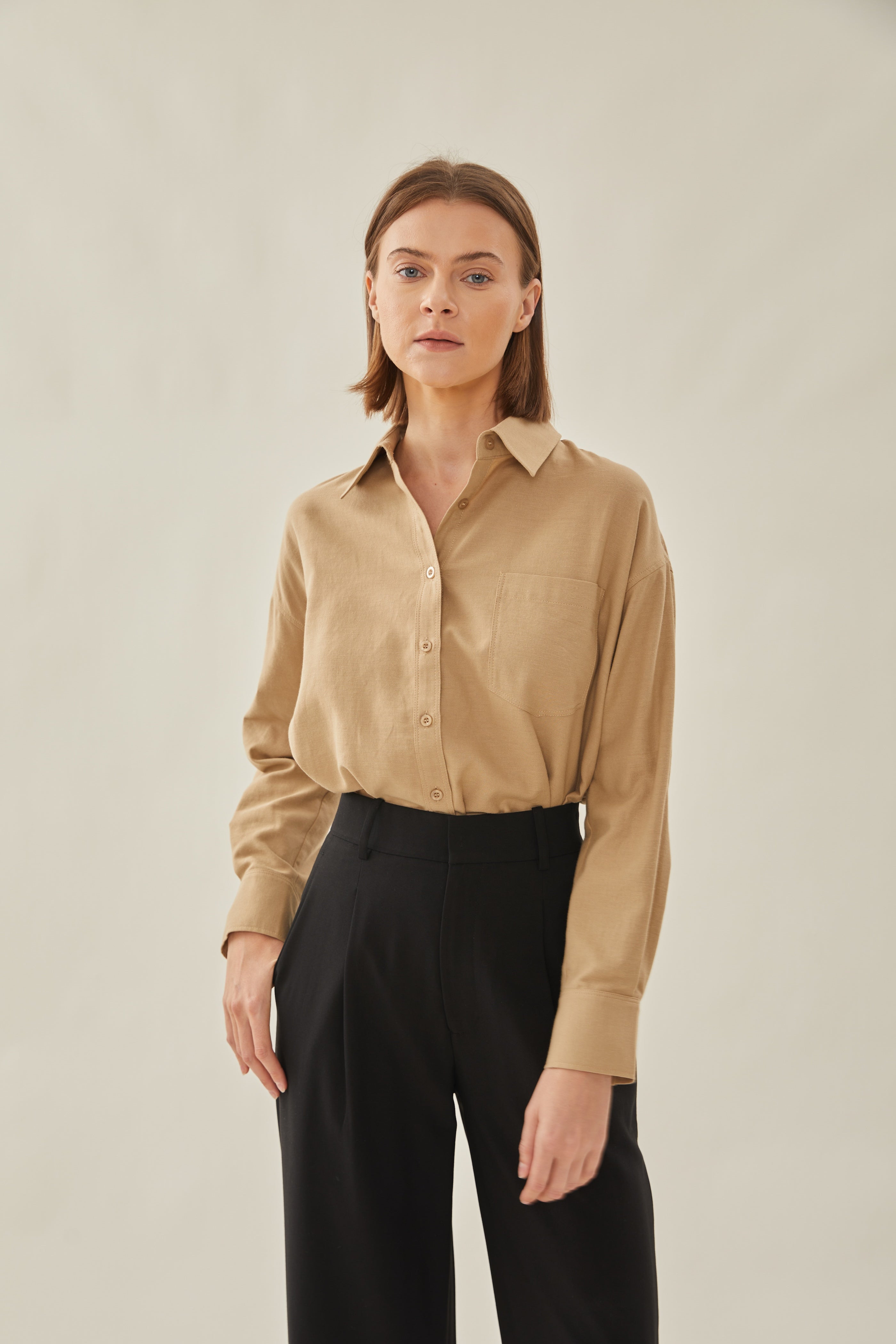Cotton Relaxed Shirt in Sand