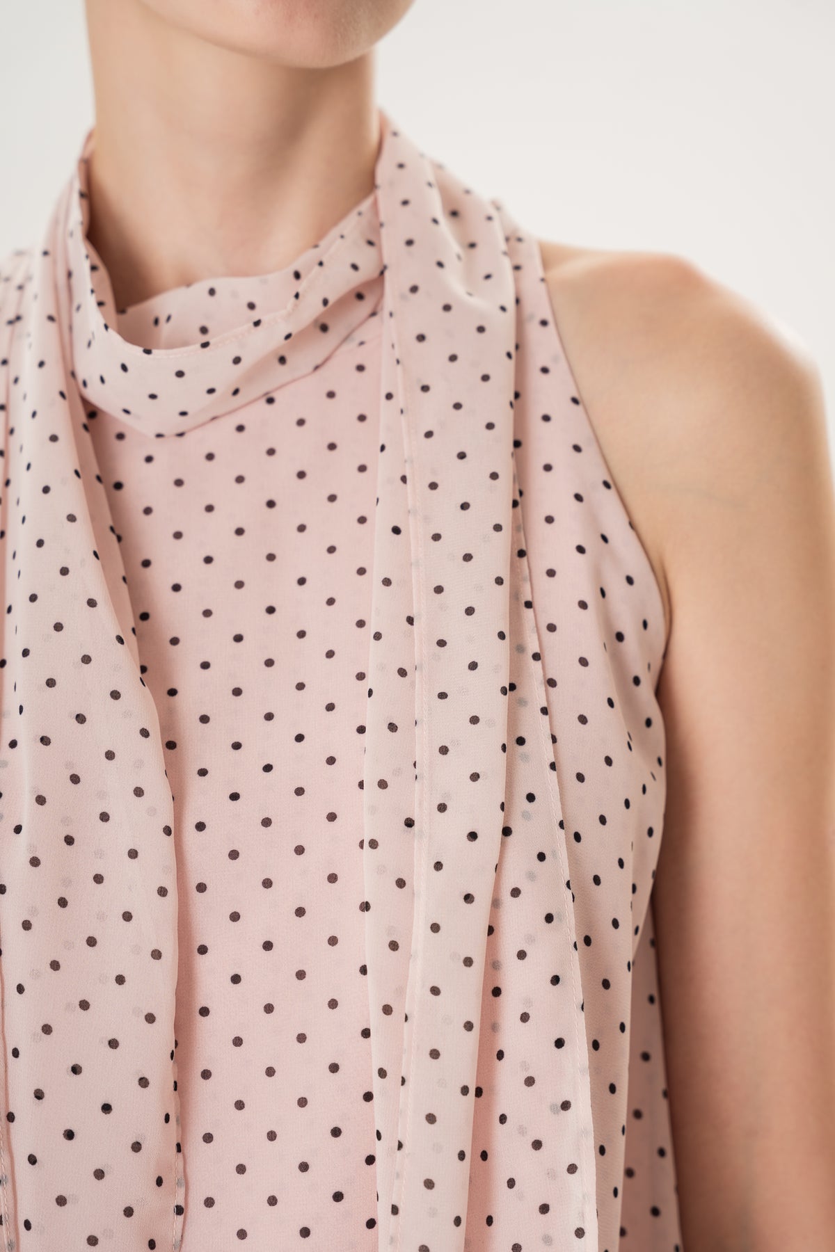 Sash Neckline Halter Blouse in Polka Dot Pink