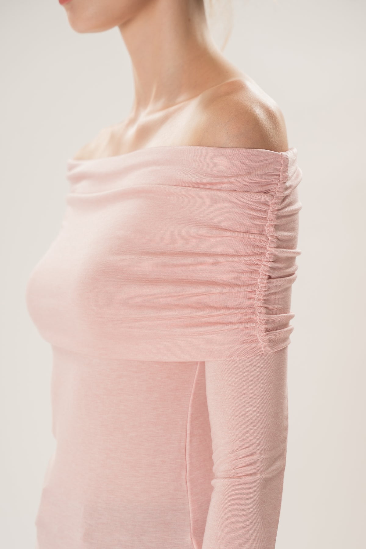 Off Shoulder Stretch Knit Top in Pink
