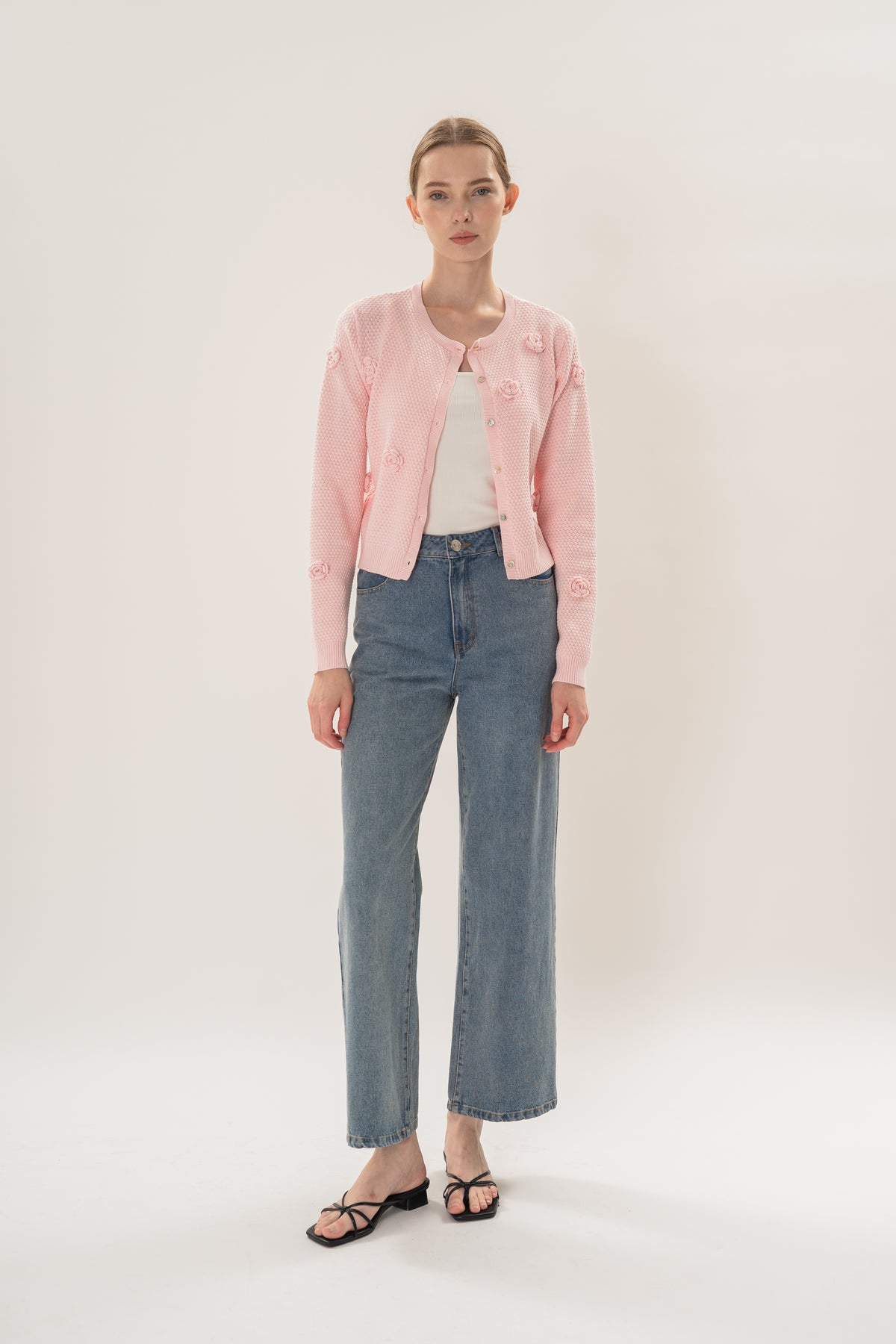 Floral Applique Cardigan in Pink