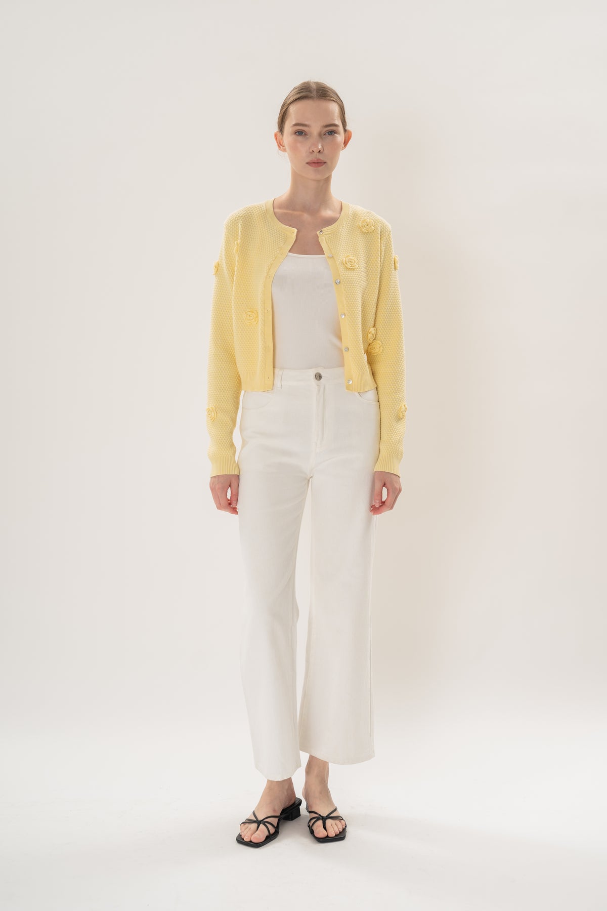 Floral Applique Cardigan in Yellow
