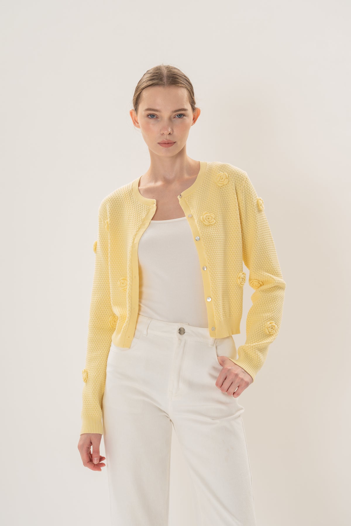 Floral Applique Cardigan in Yellow