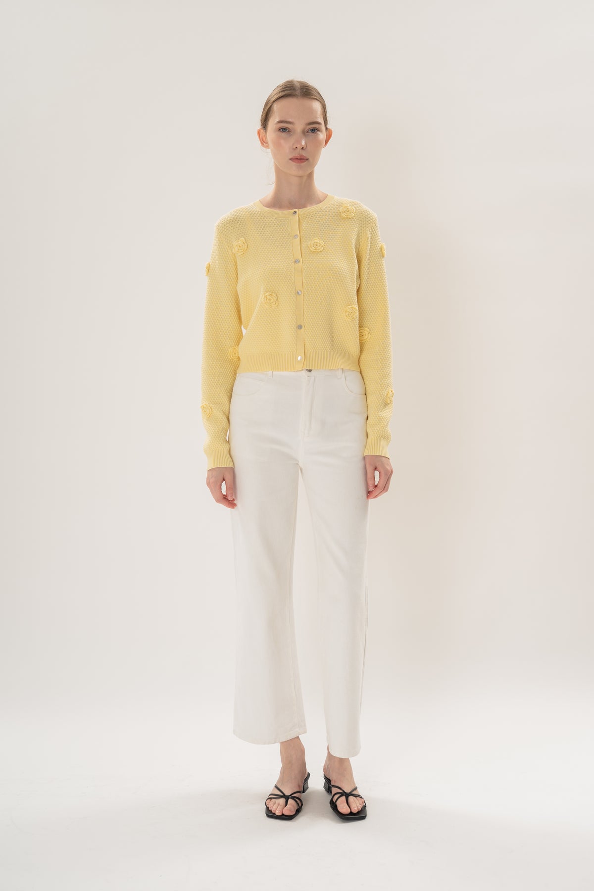 Floral Applique Cardigan in Yellow