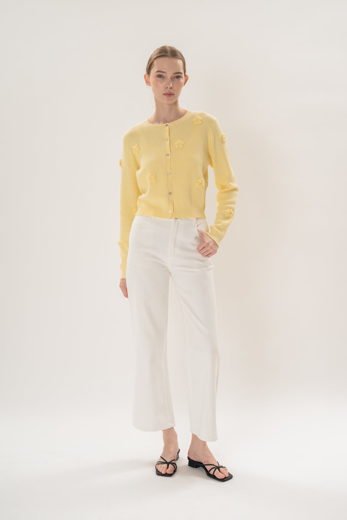 Floral Applique Cardigan in Yellow